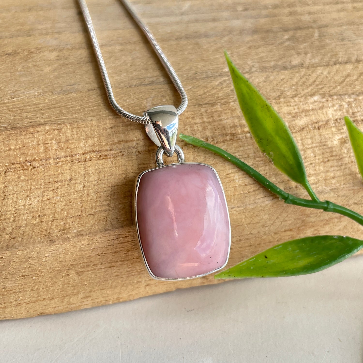 Pink Opal Rectangle Pendant