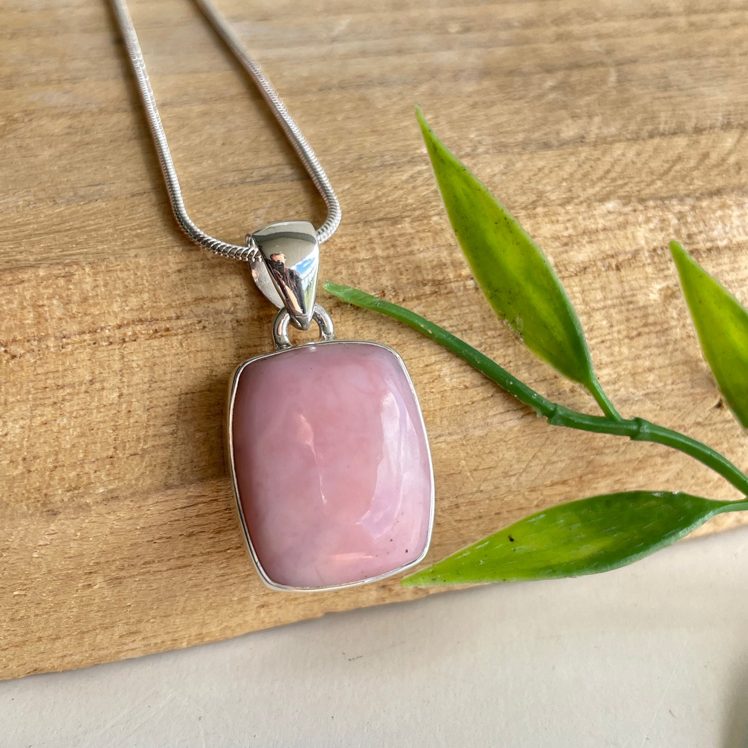 Pink Opal Rectangle Pendant