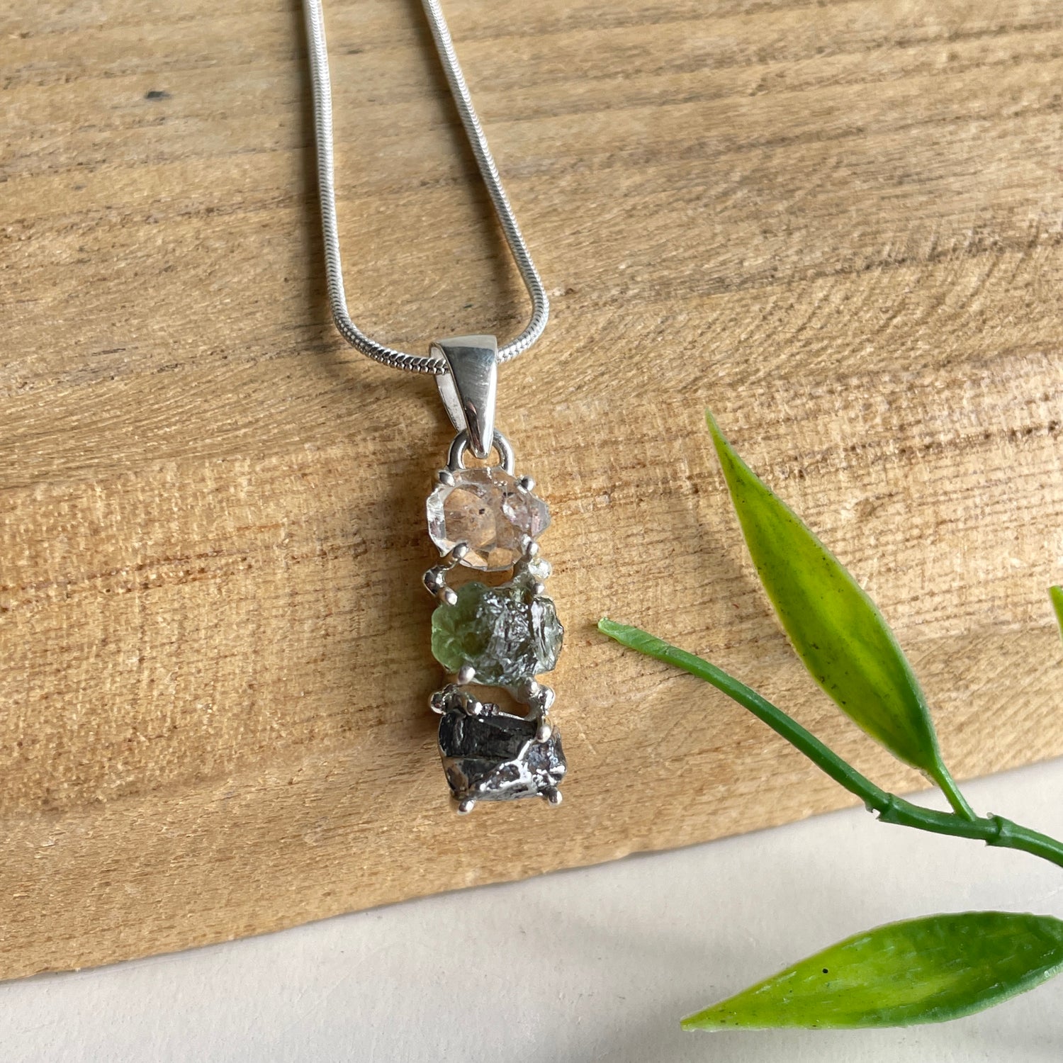 Moldavite Herkimer Diamond Meteorite Pendant