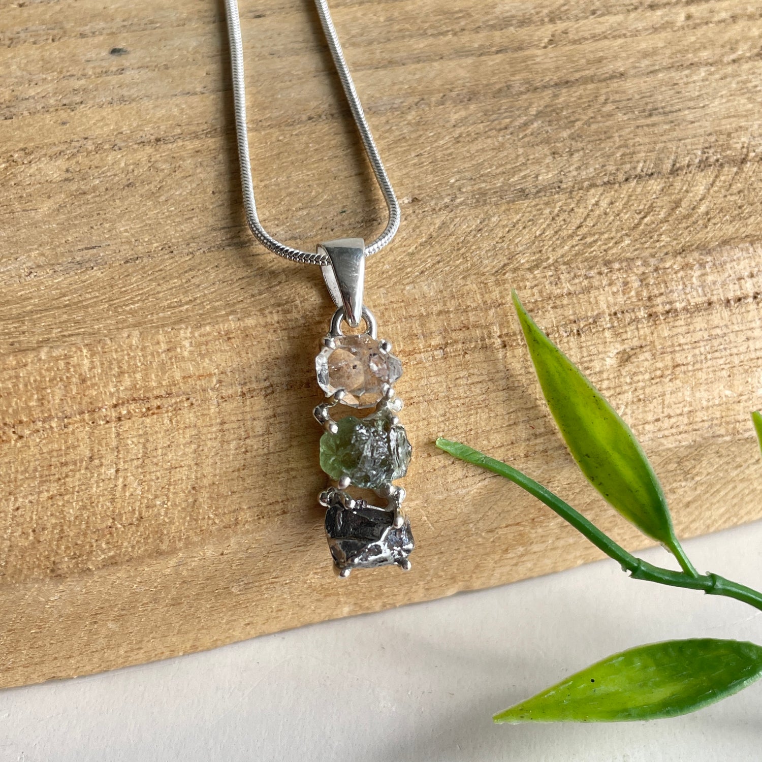 Moldavite Herkimer Diamond Meteorite Pendant