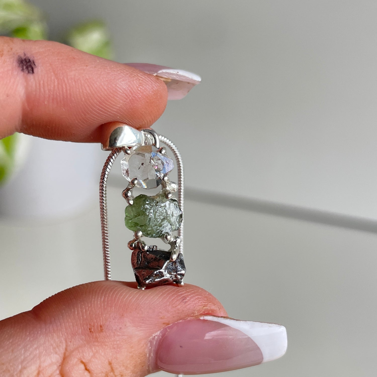 Moldavite Herkimer Diamond Meteorite Pendant