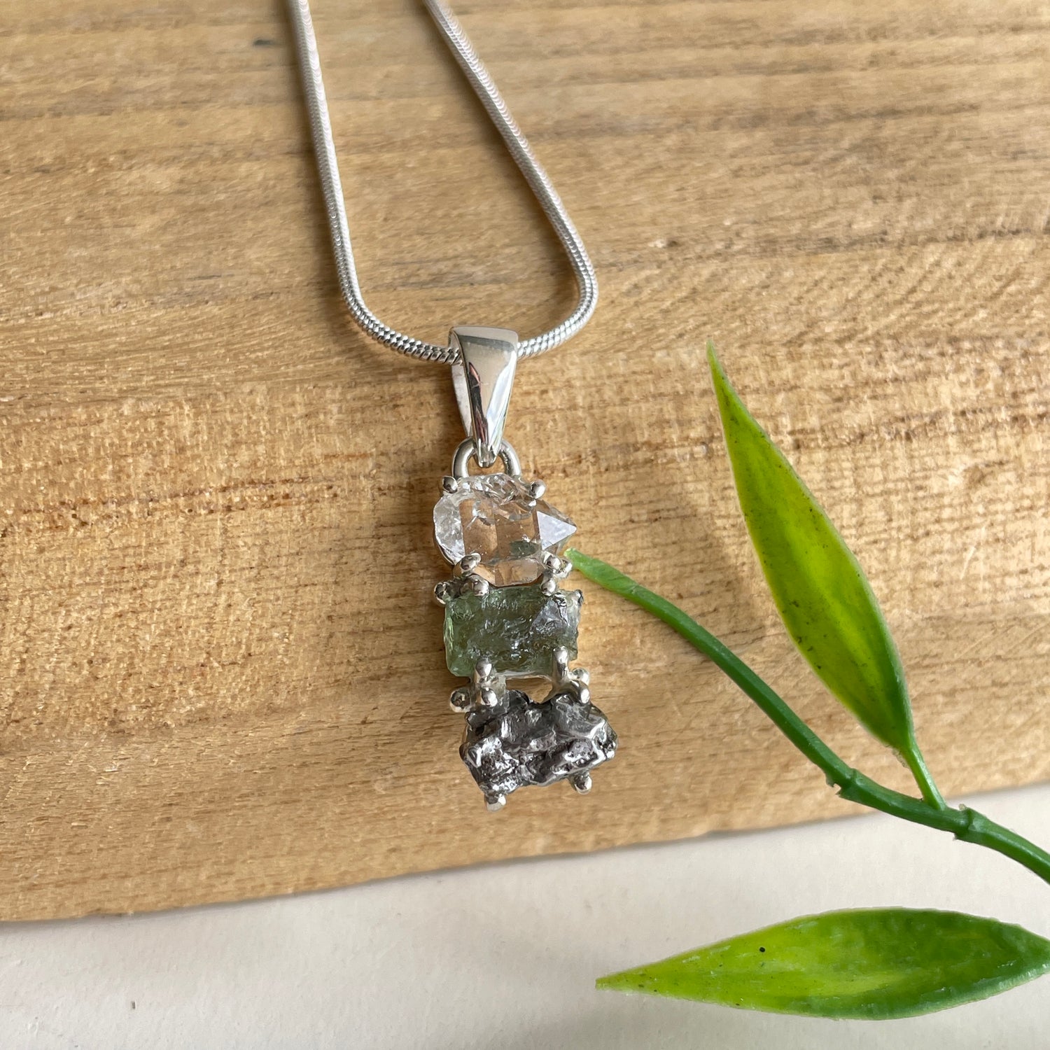 Moldavite Herkimer Diamond Meteorite Pendant