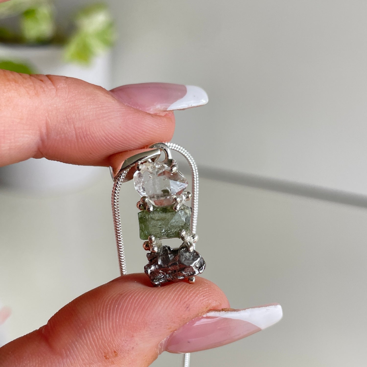 Moldavite Herkimer Diamond Meteorite Pendant