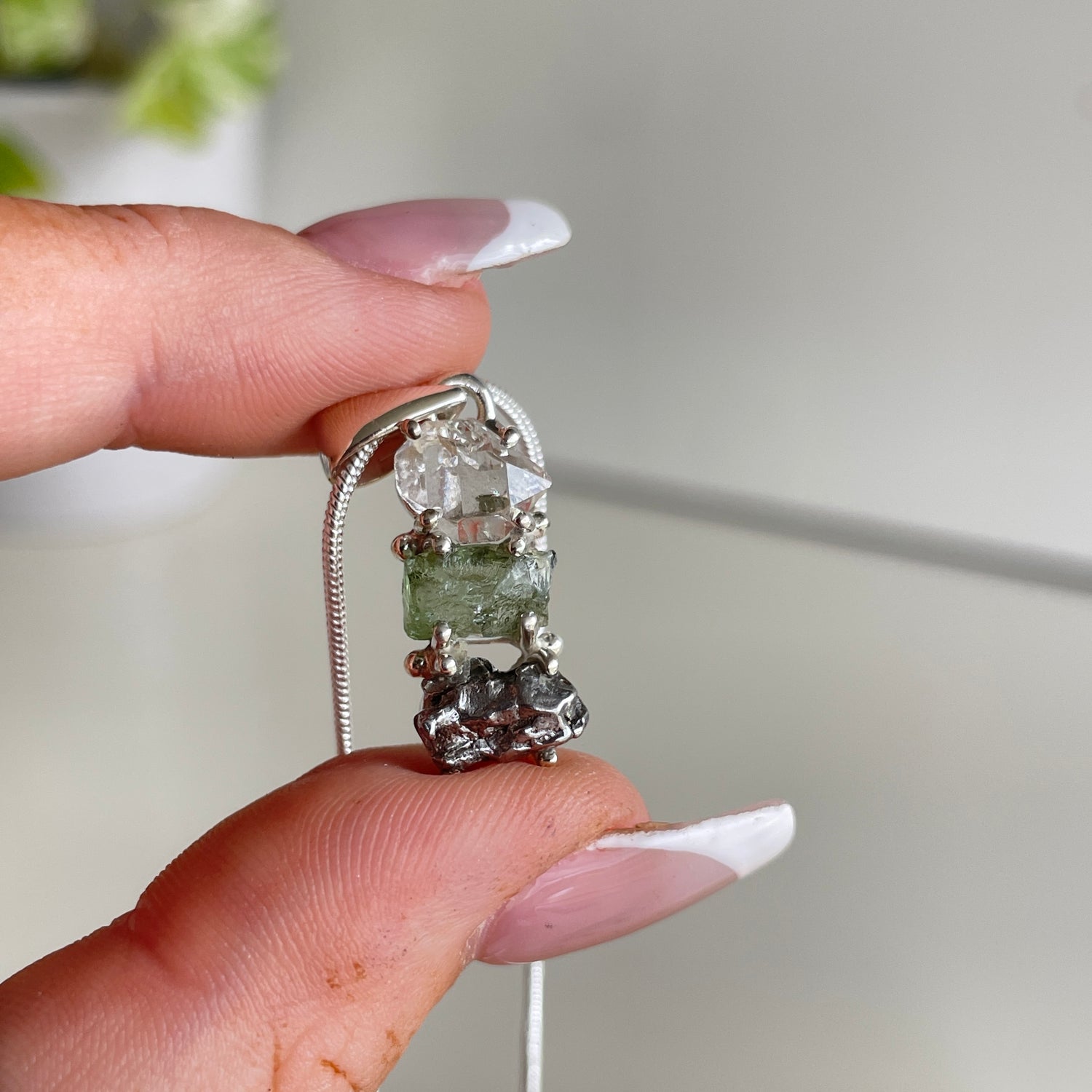 Moldavite Herkimer Diamond Meteorite Pendant