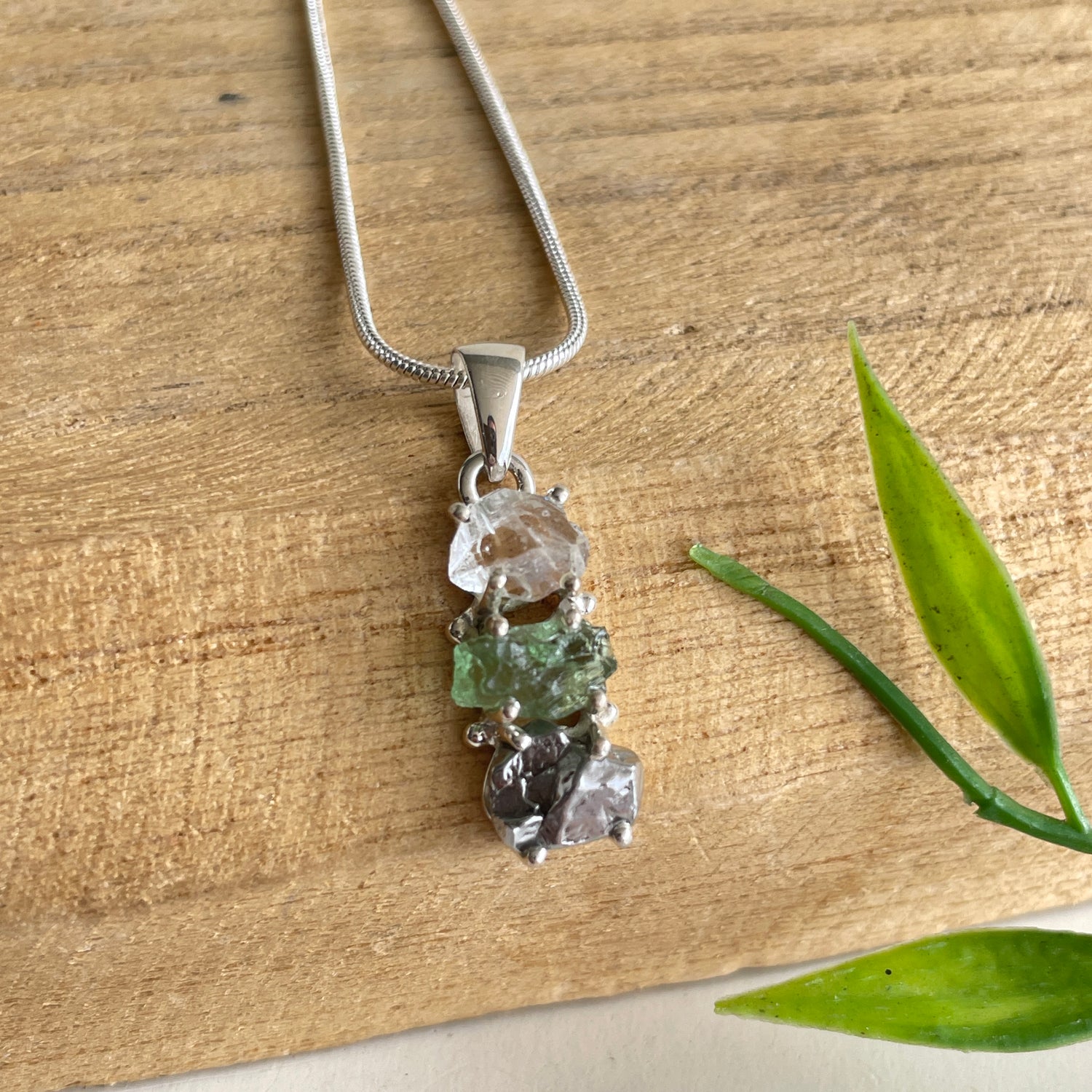 Moldavite Herkimer Diamond Meteorite Pendant