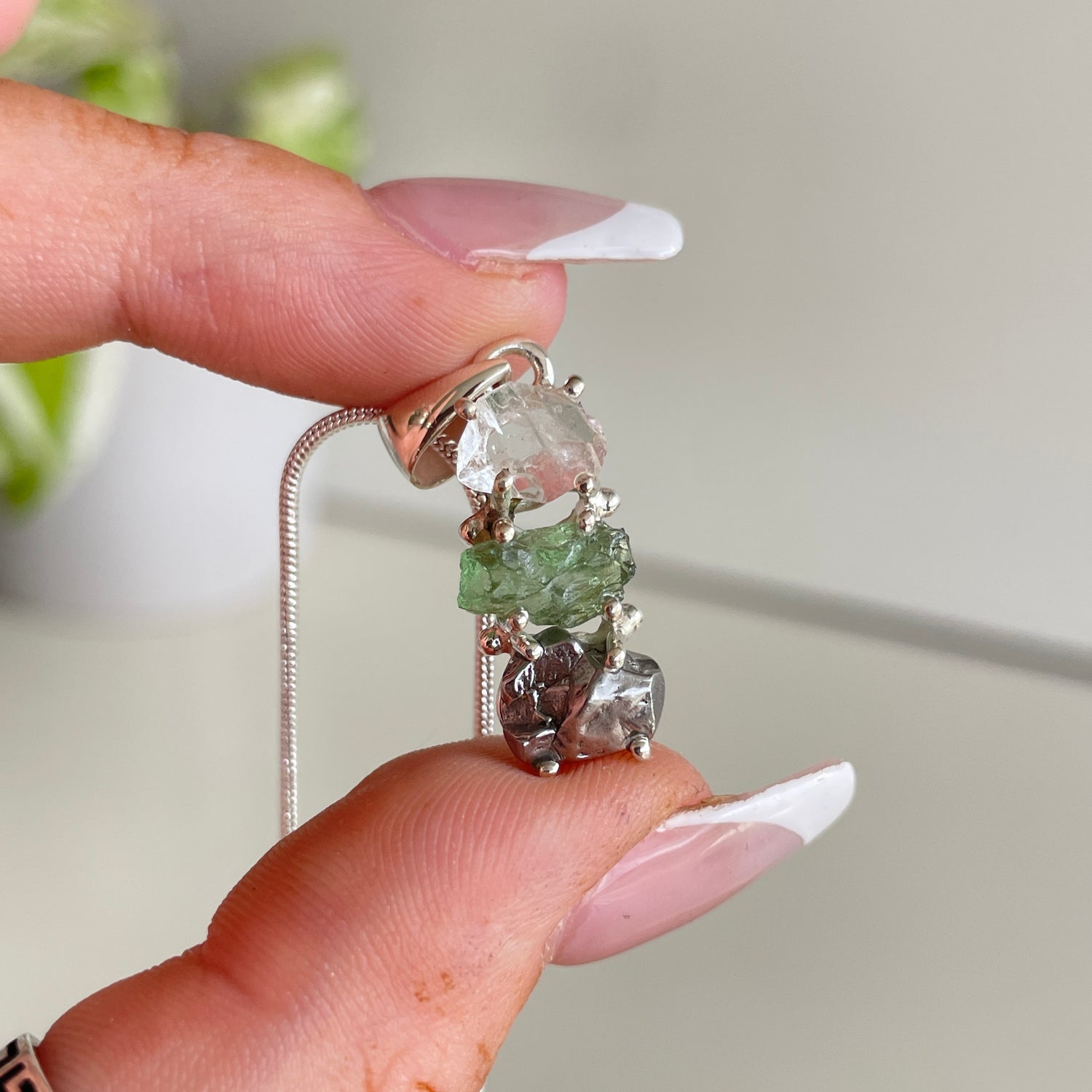 Moldavite Herkimer Diamond Meteorite Pendant