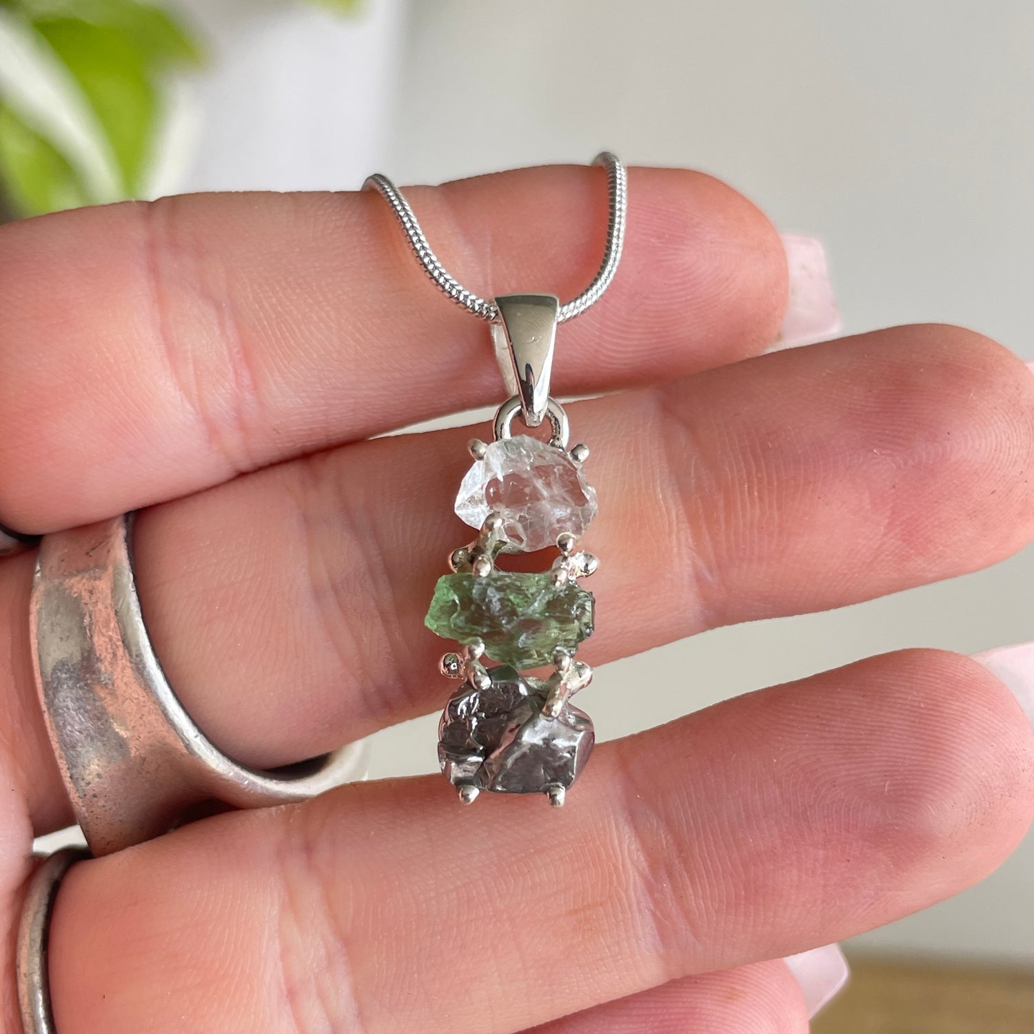 Moldavite Herkimer Diamond Meteorite Pendant