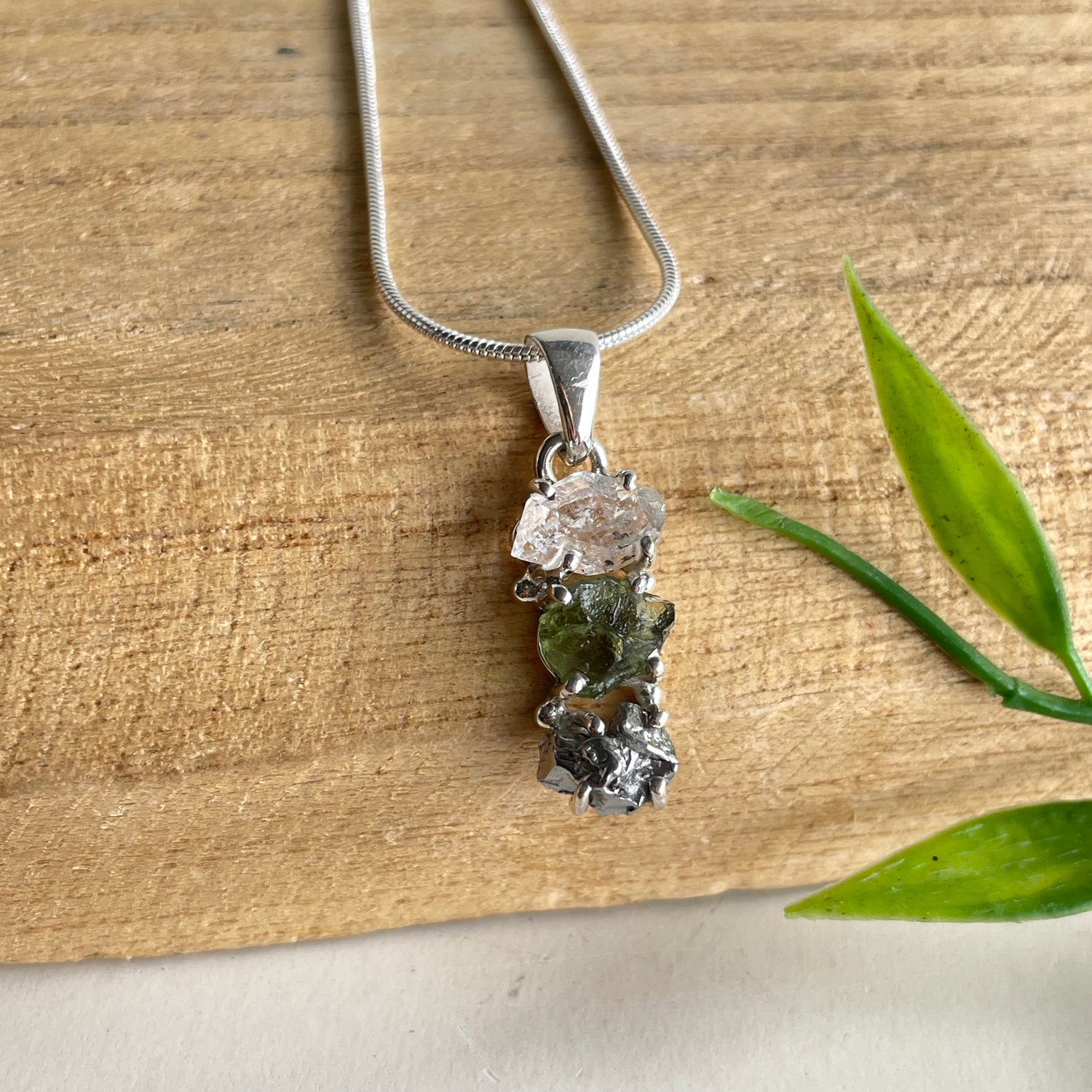 Moldavite Herkimer Diamond Meteorite Pendant