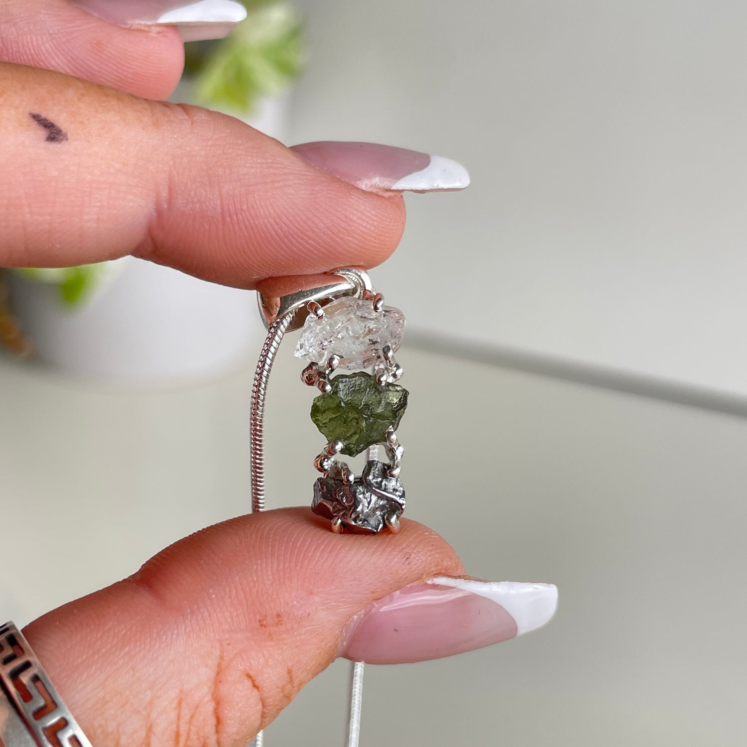 Moldavite Herkimer Diamond Meteorite Pendant