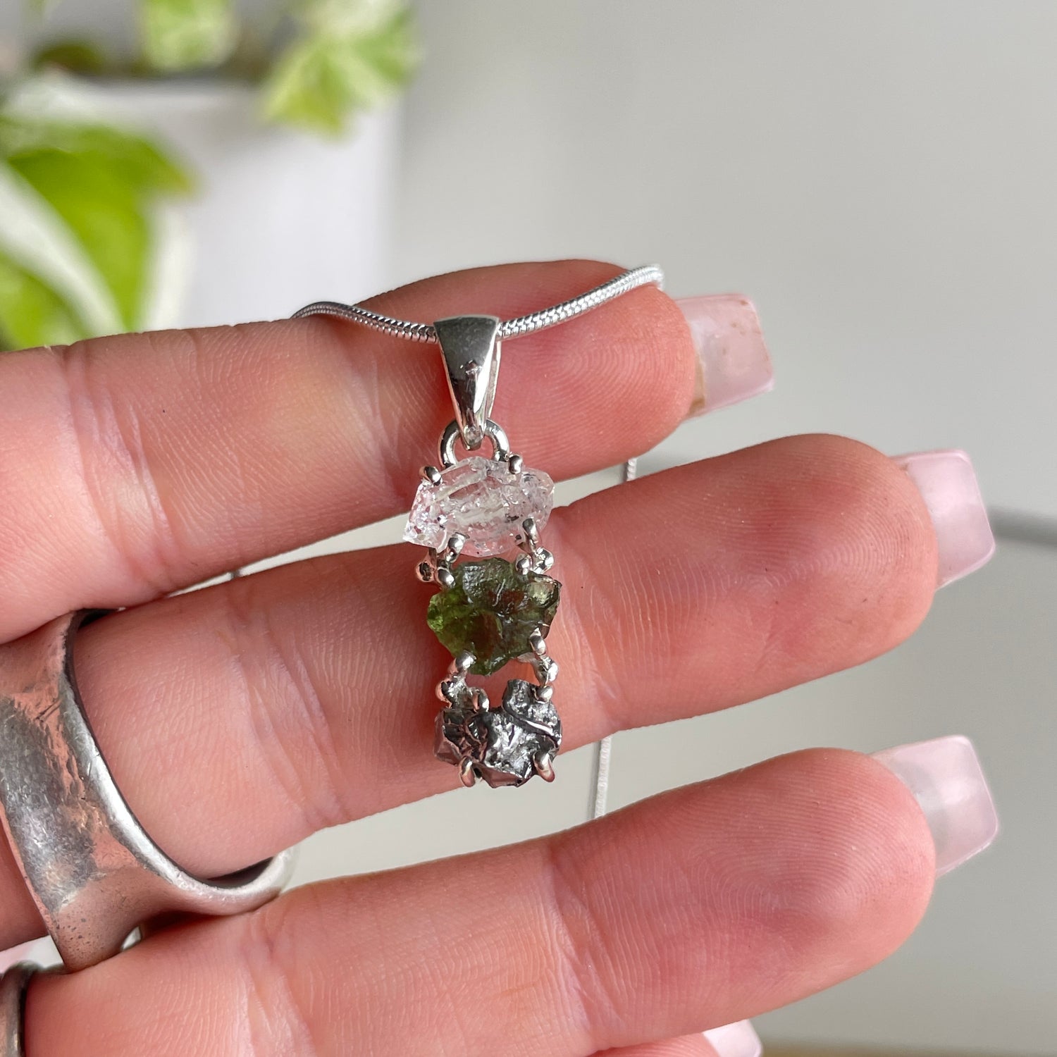 Moldavite Herkimer Diamond Meteorite Pendant