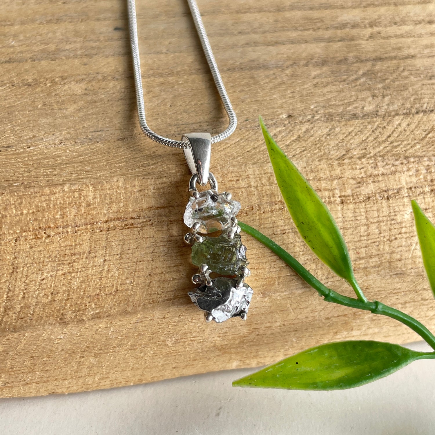Moldavite Herkimer Diamond Meteorite Pendant