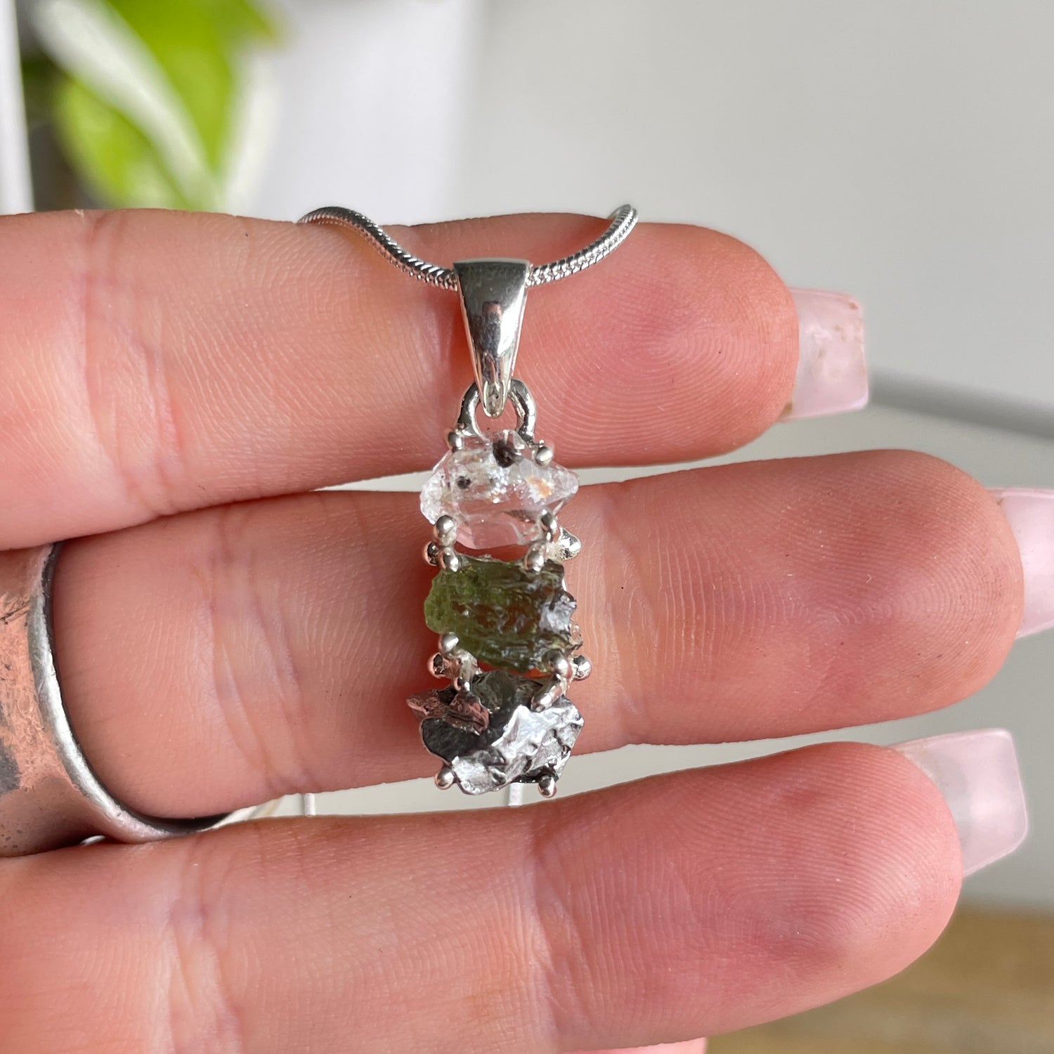 Moldavite Herkimer Diamond Meteorite Pendant