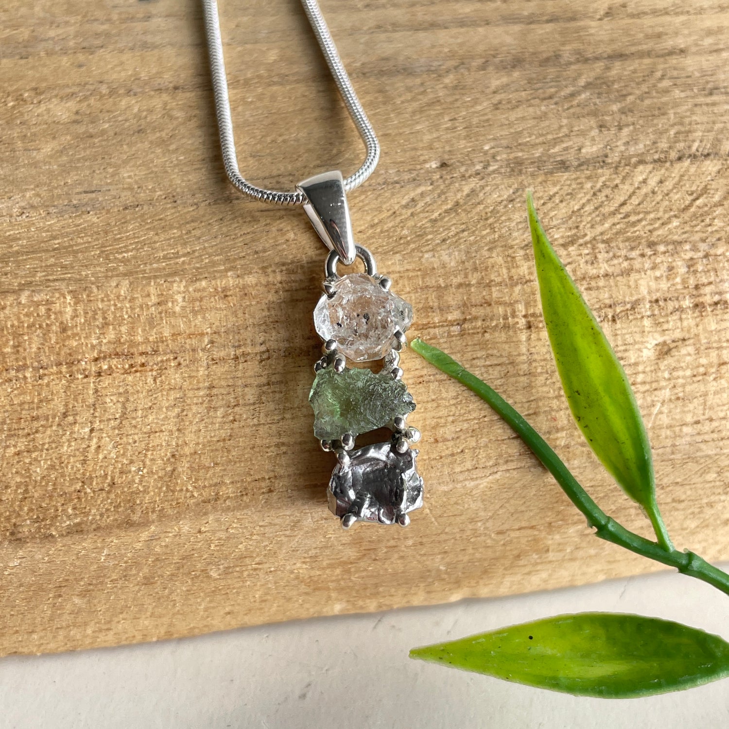 Moldavite Herkimer Diamond Meteorite Pendant