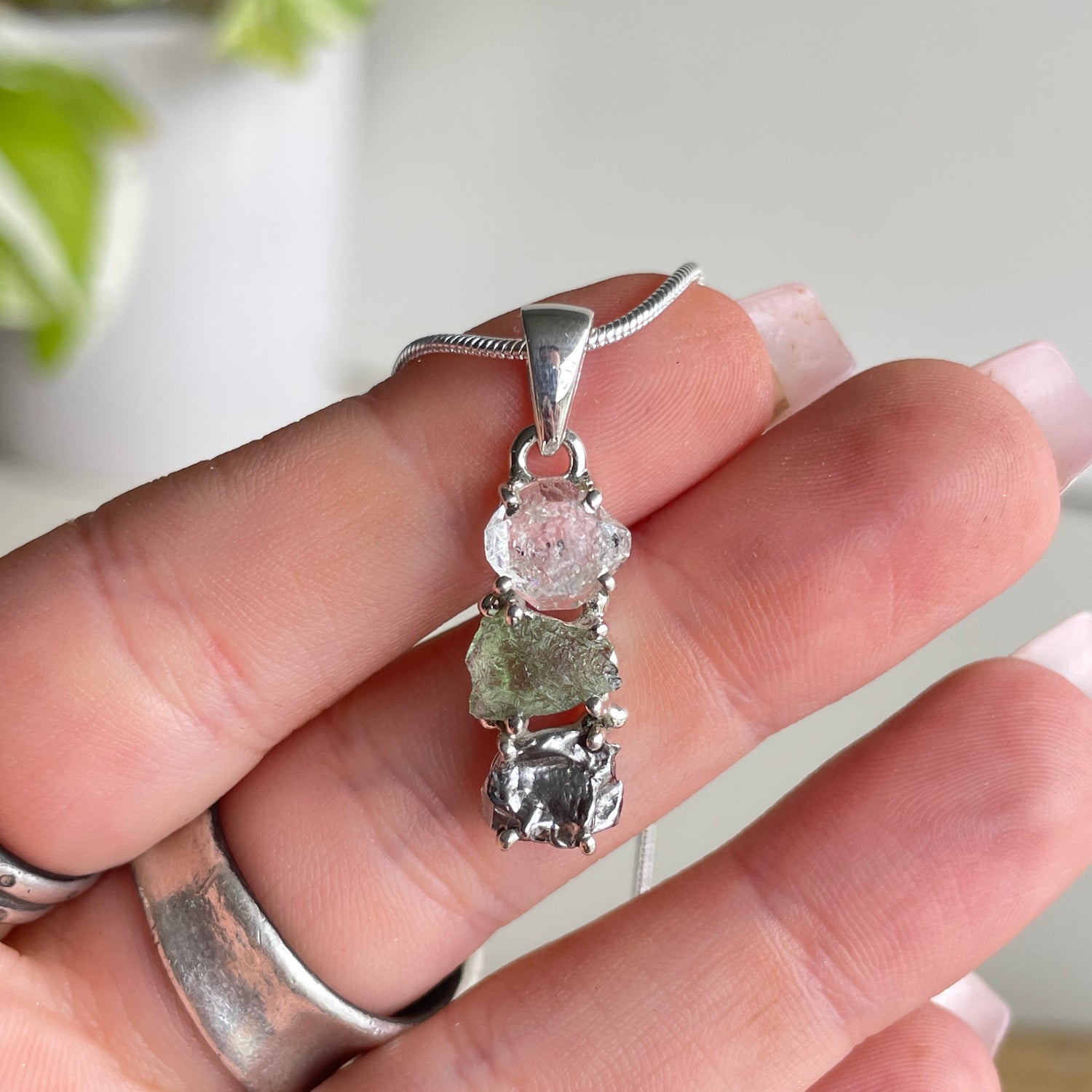 Moldavite Herkimer Diamond Meteorite Pendant