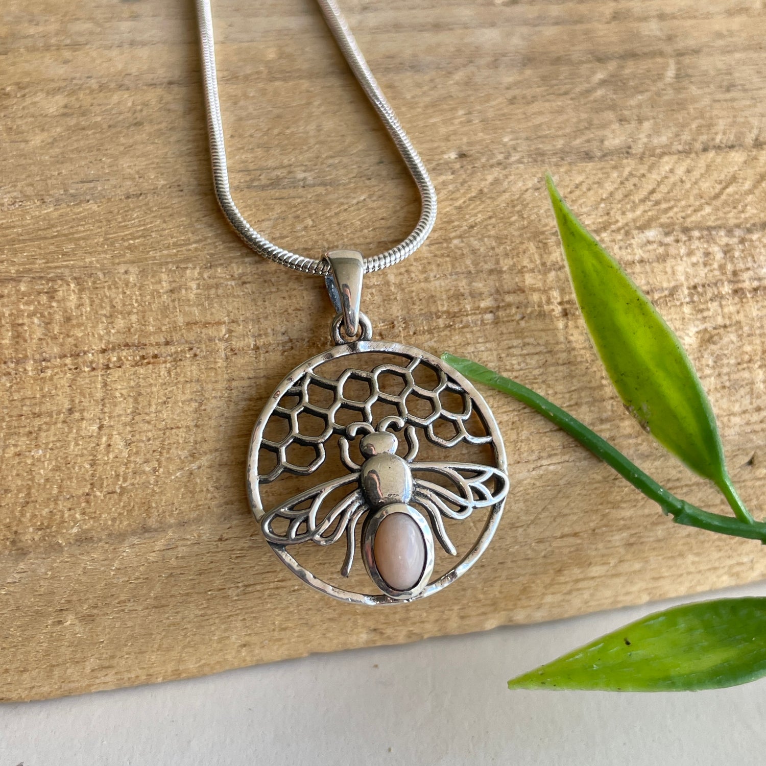 Pink Opal Bee Pendant
