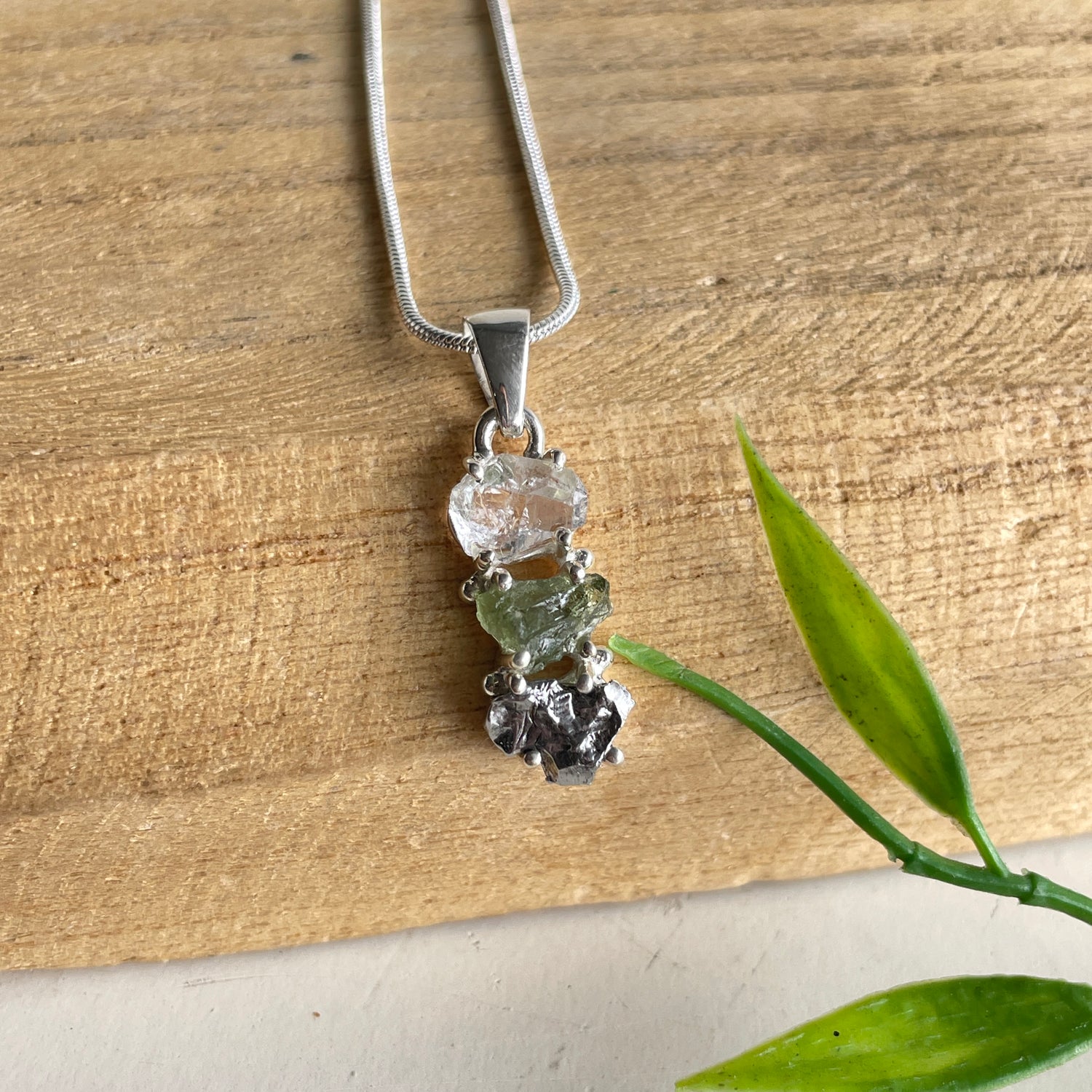 Moldavite Herkimer Diamond Meteorite Pendant