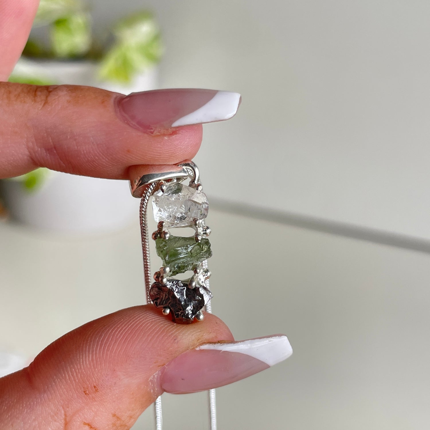 Moldavite Herkimer Diamond Meteorite Pendant