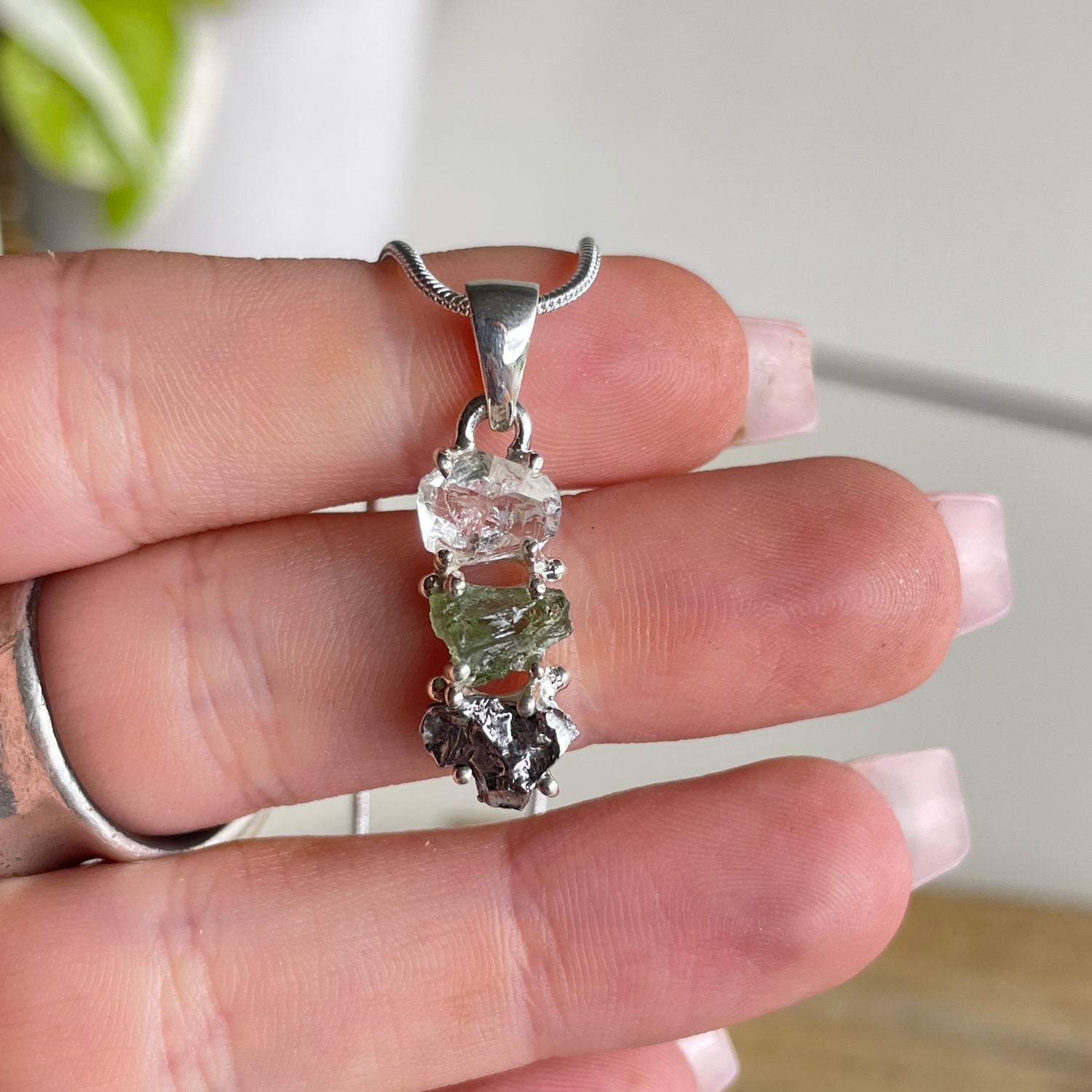 Moldavite Herkimer Diamond Meteorite Pendant