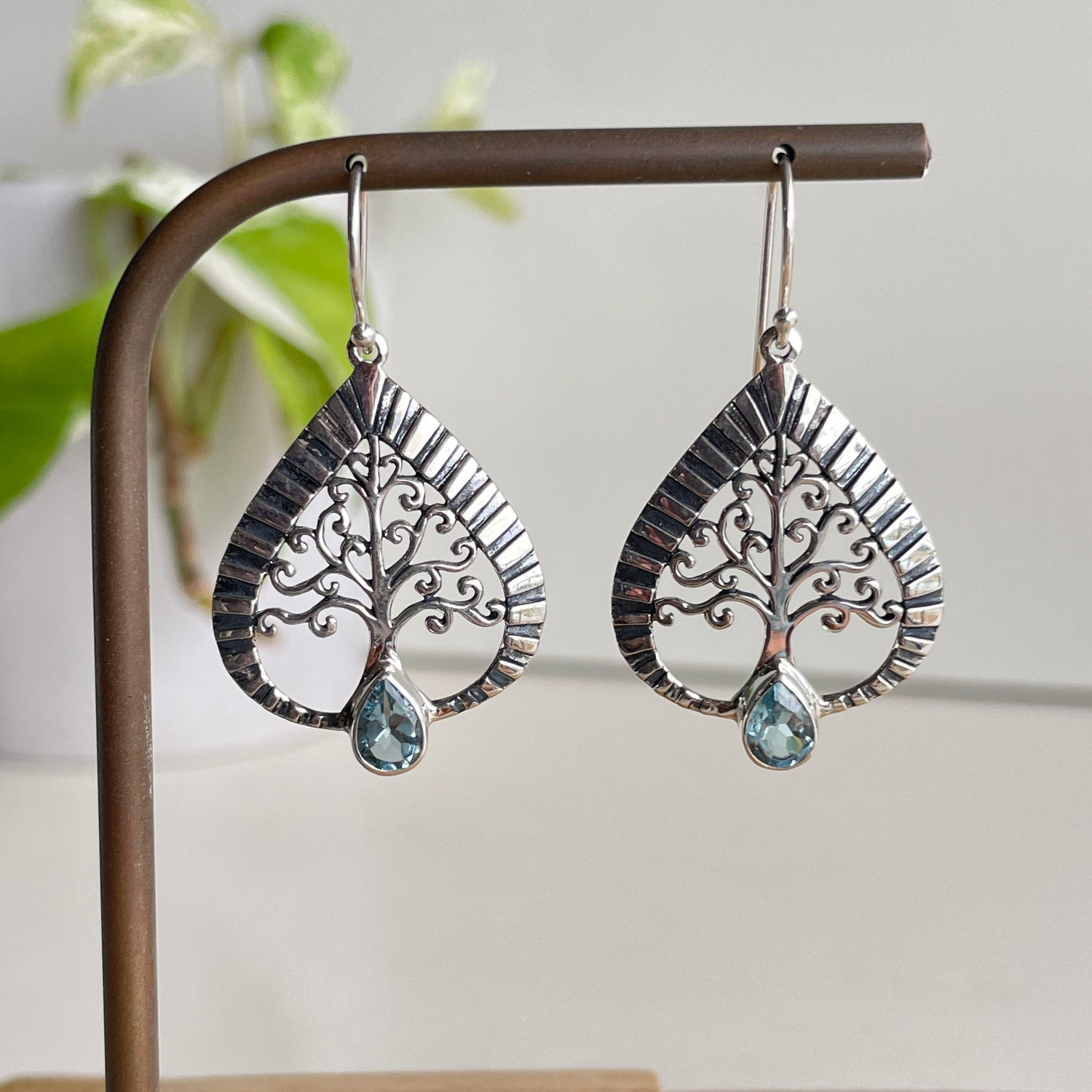 Blue Topaz Leaf Shape Earrings