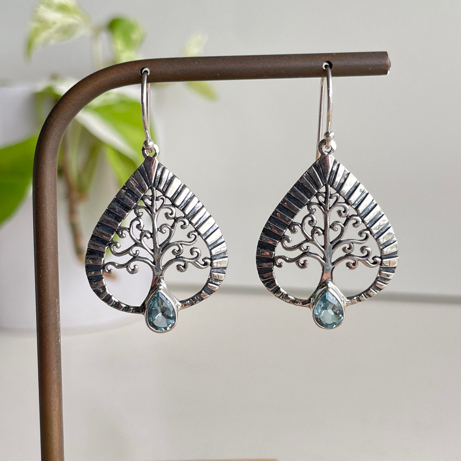 Blue Topaz Leaf Shape Earrings