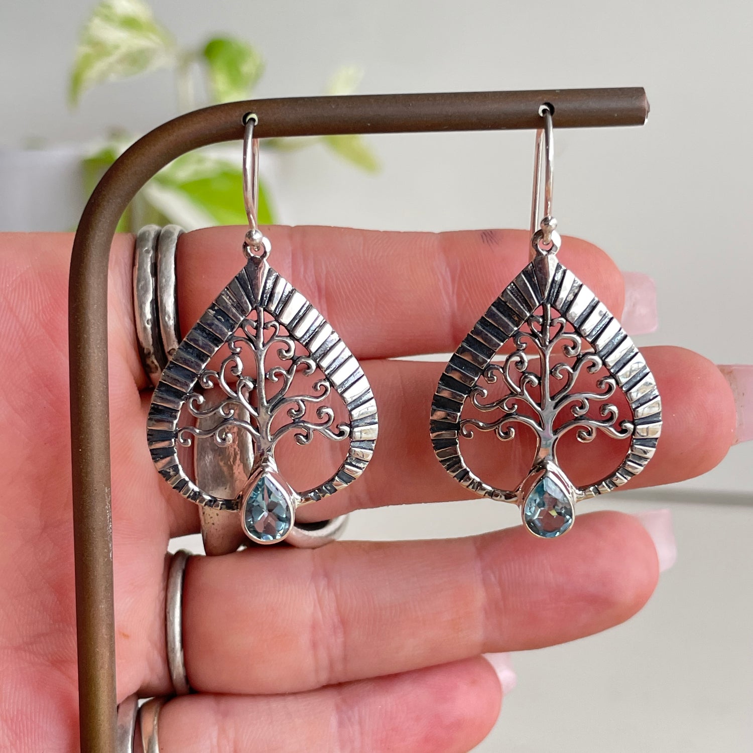 Blue Topaz Leaf Shape Earrings