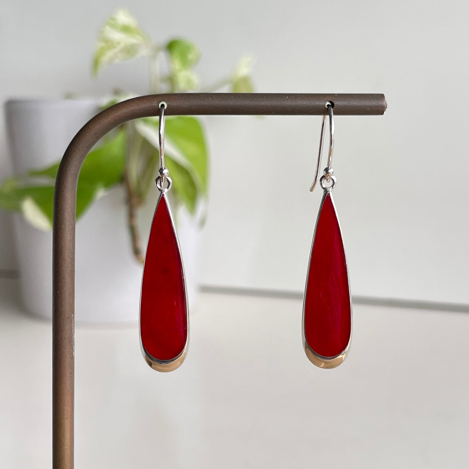 Red Coral Teardrop Earrings