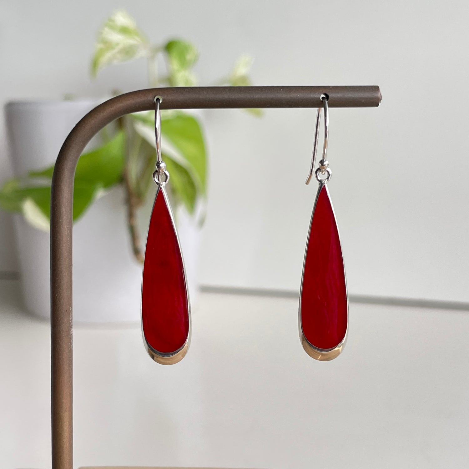 Red Coral Teardrop Earrings