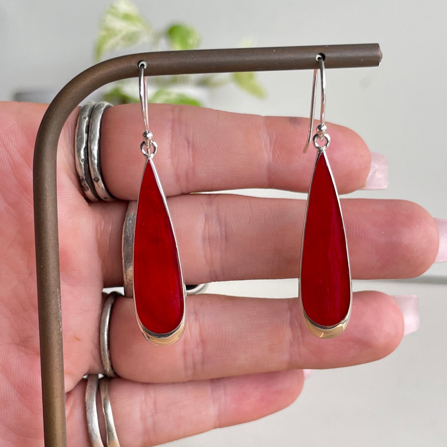 Red Coral Teardrop Earrings
