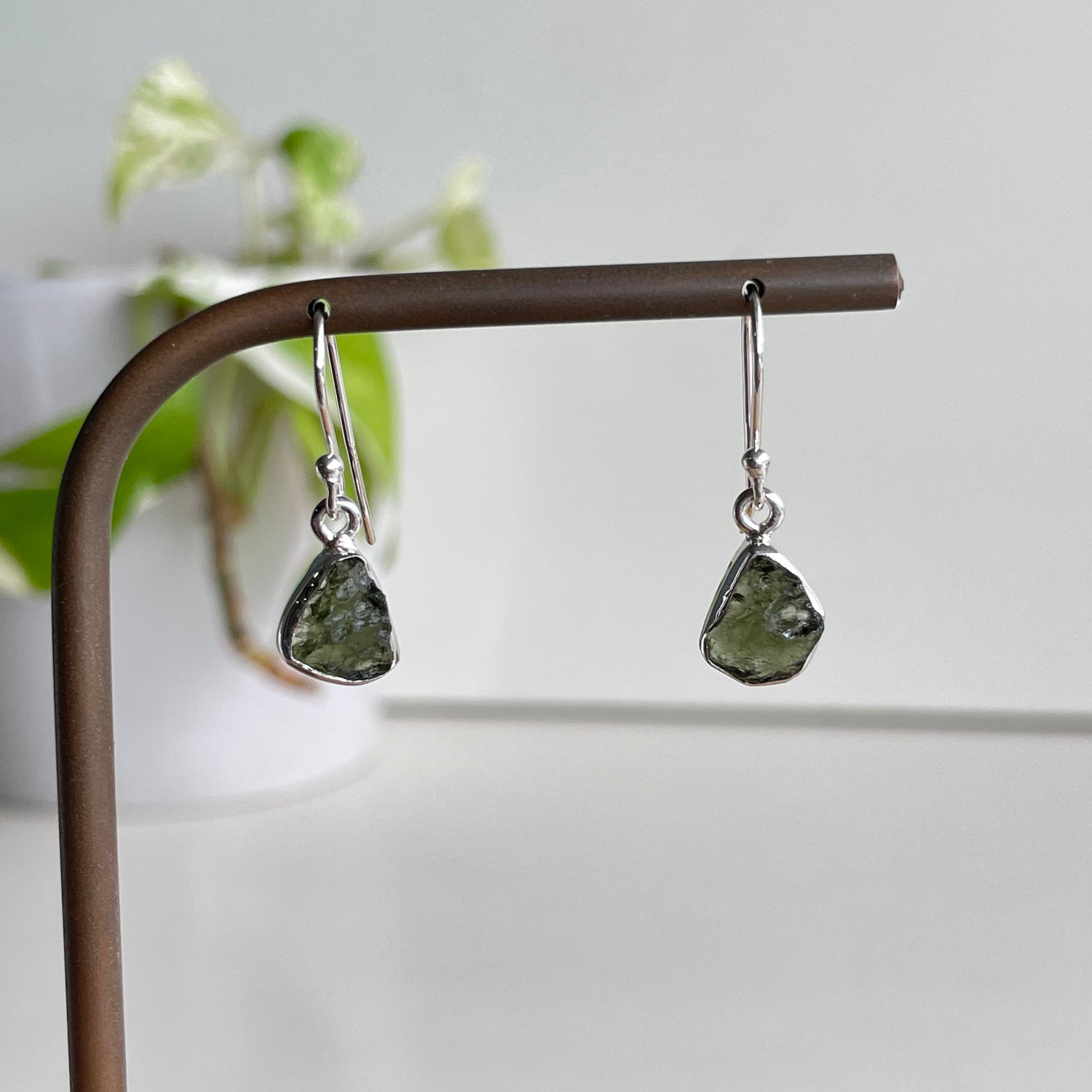 Moldavite Freeform Earrings