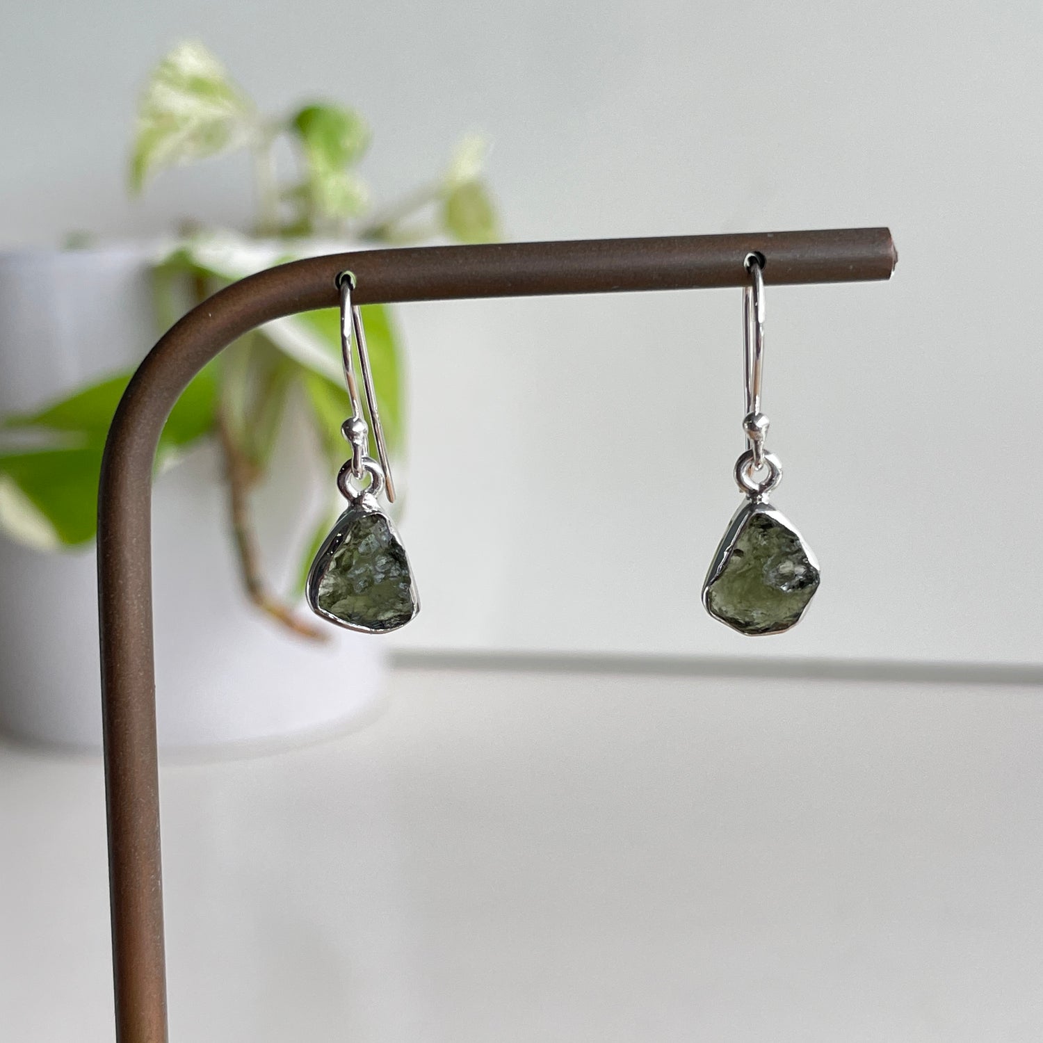 Moldavite Freeform Earrings