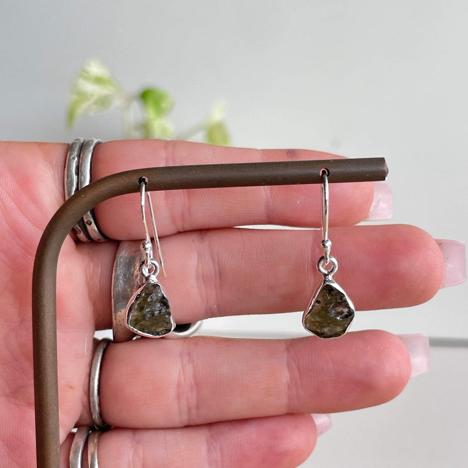 Moldavite Freeform Earrings
