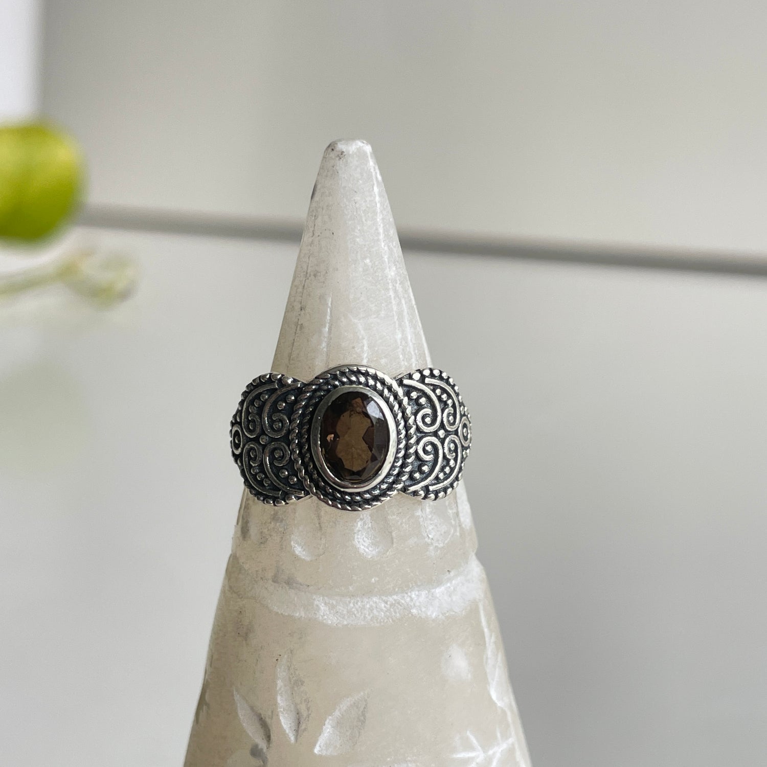 Smoky Quartz Oval Detailed Ring