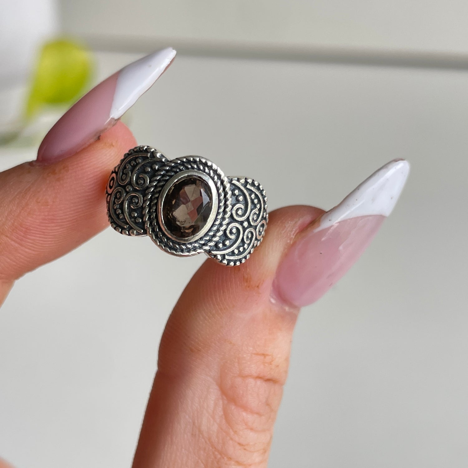 Smoky Quartz Oval Detailed Ring