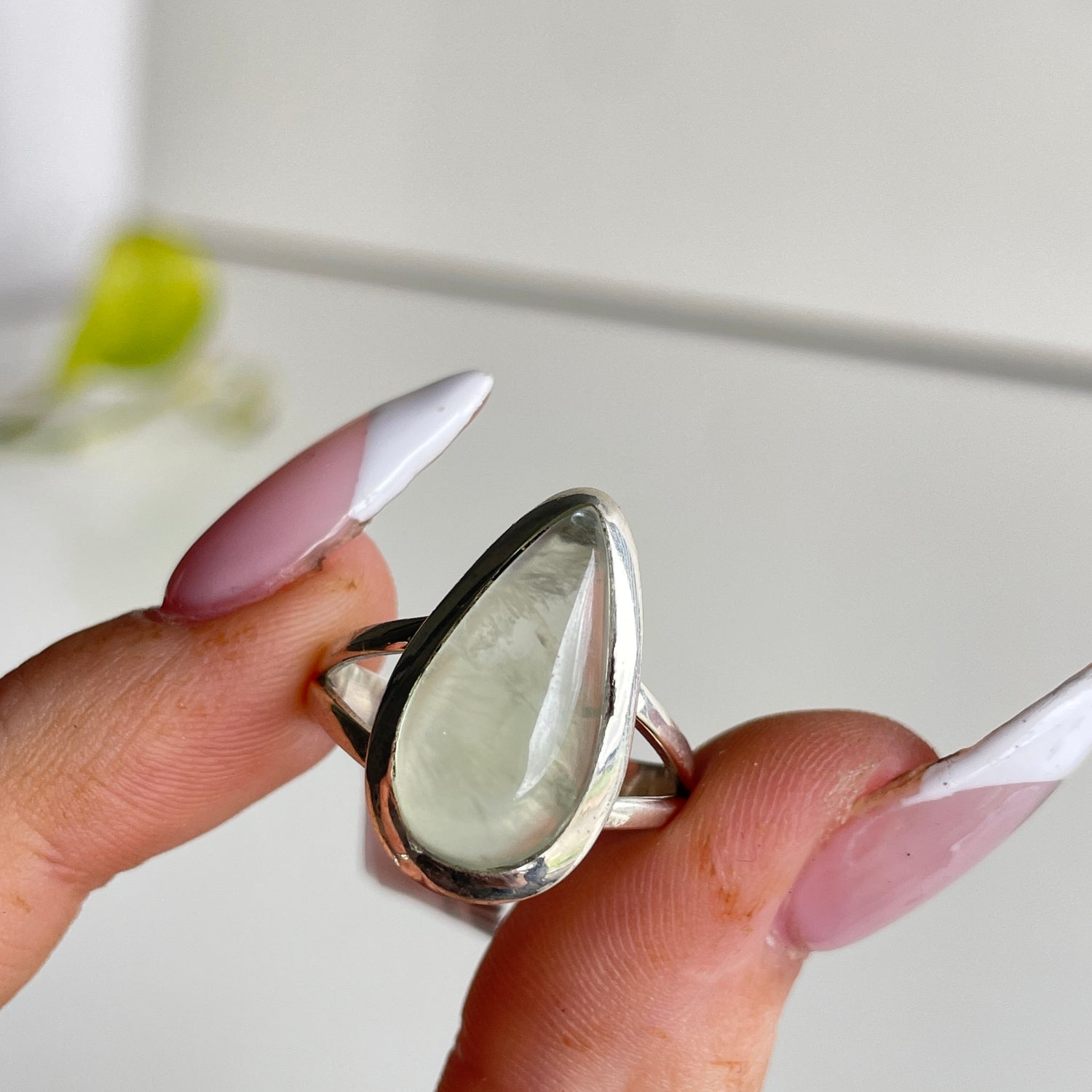 Prehnite Teardrop Ring Sz8.5