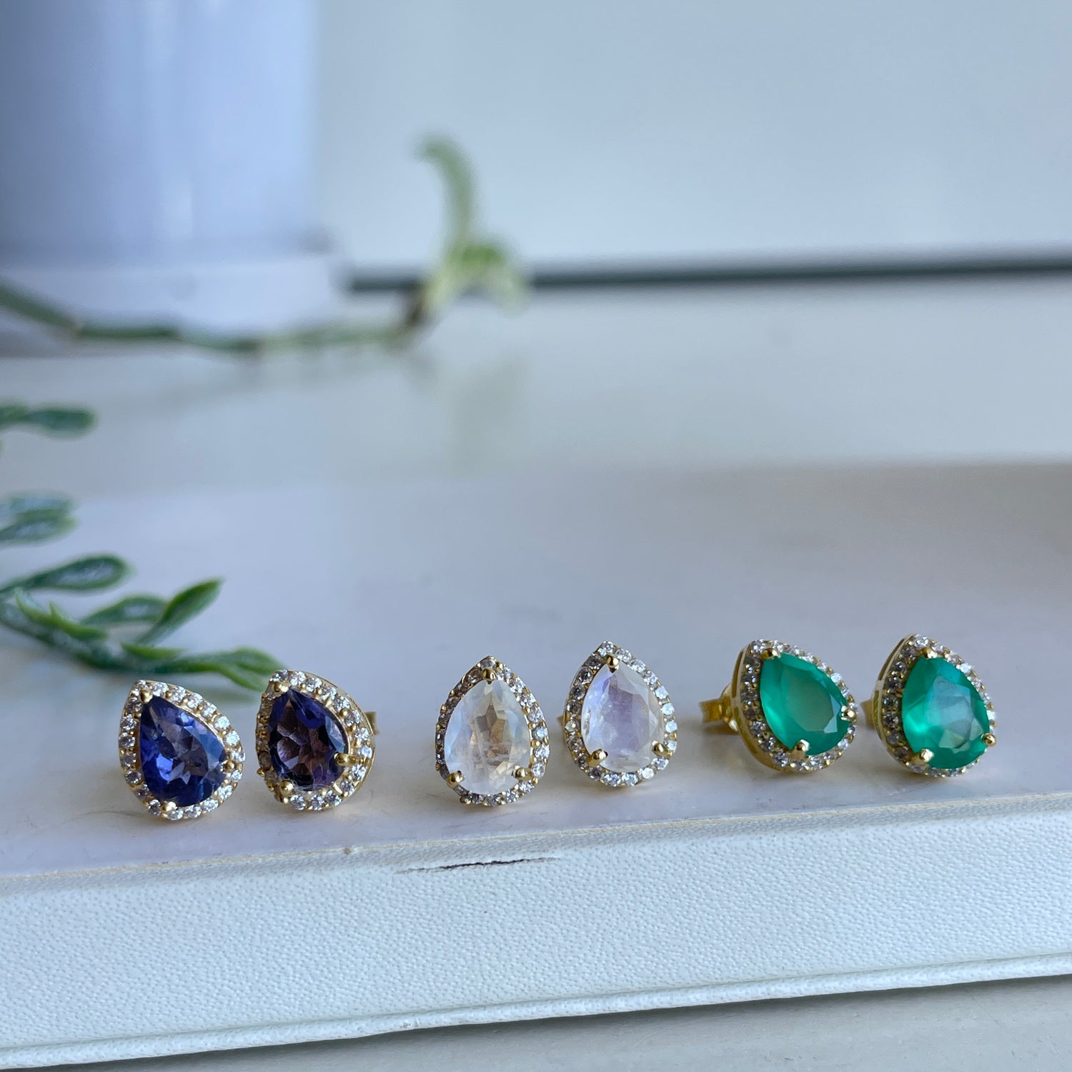 18k Gold Plated Teardrop Stud Earrings With Cubic Zirconias