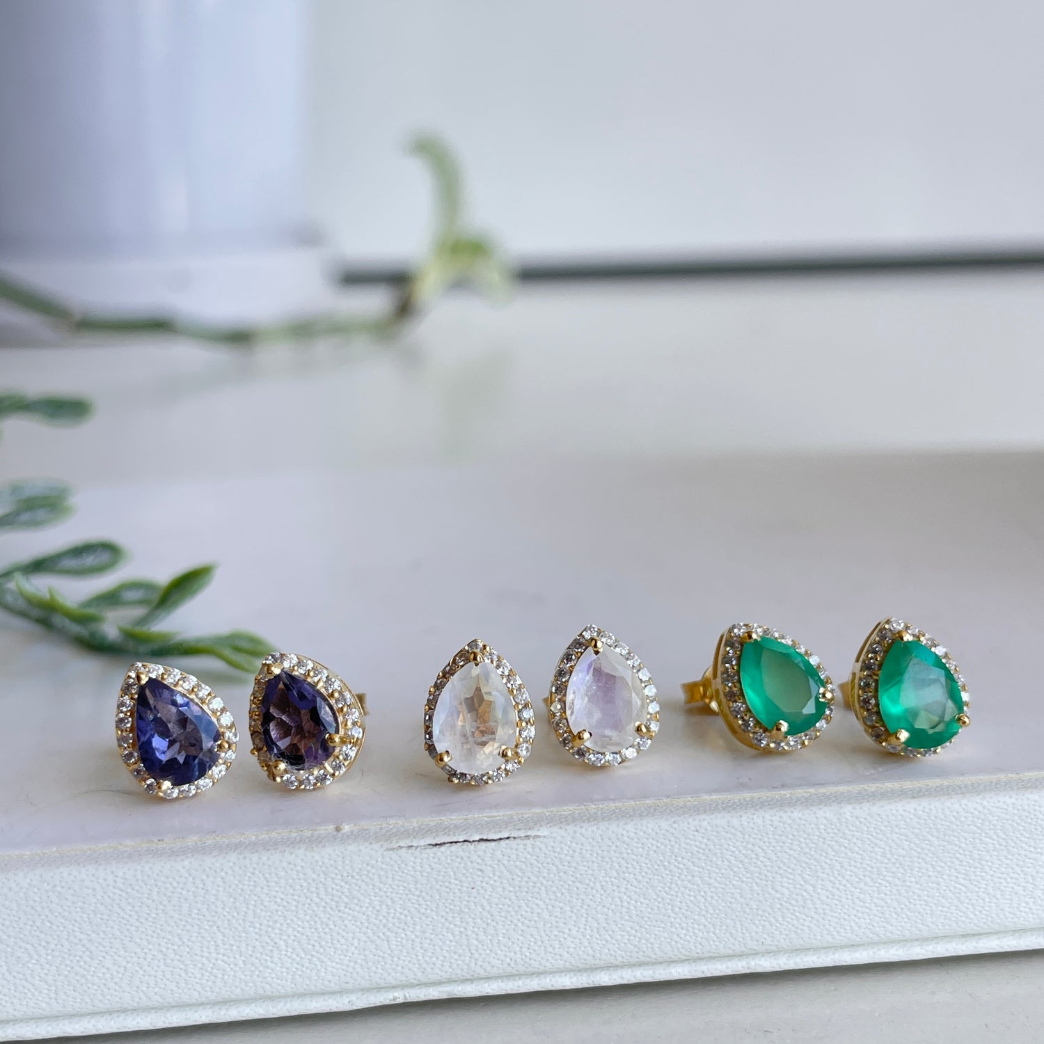 18k Gold Plated Teardrop Stud Earrings With Cubic Zirconias