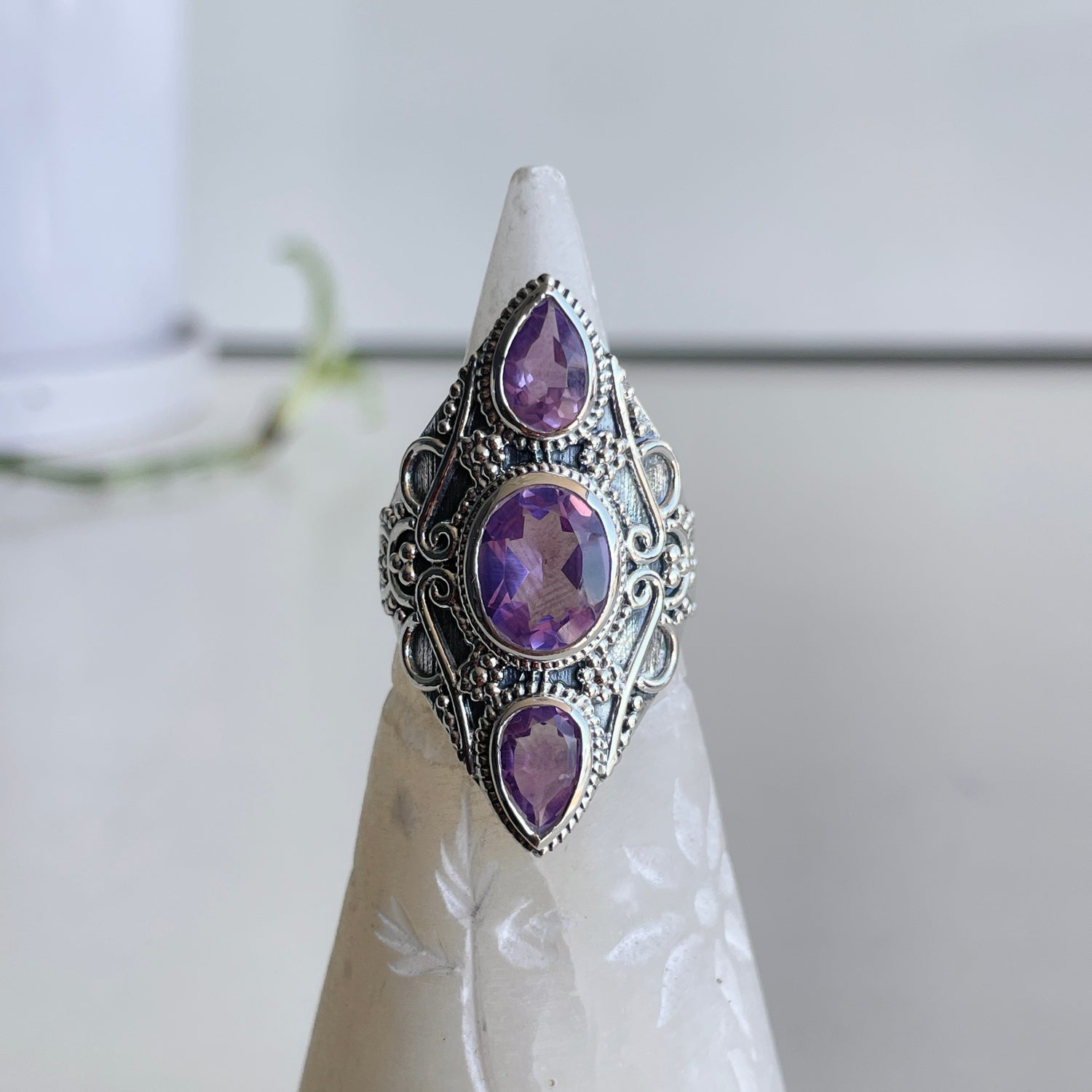 Amethyst Triple Stone Ring
