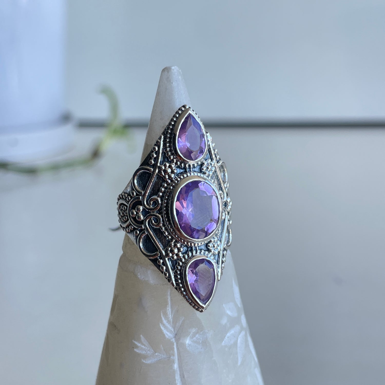 Amethyst Triple Stone Ring