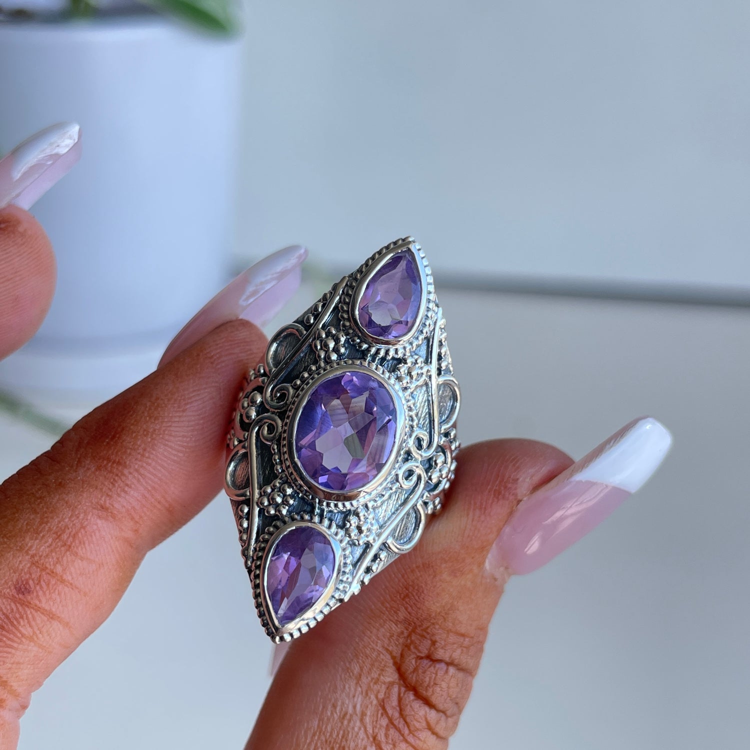 Amethyst Triple Stone Ring