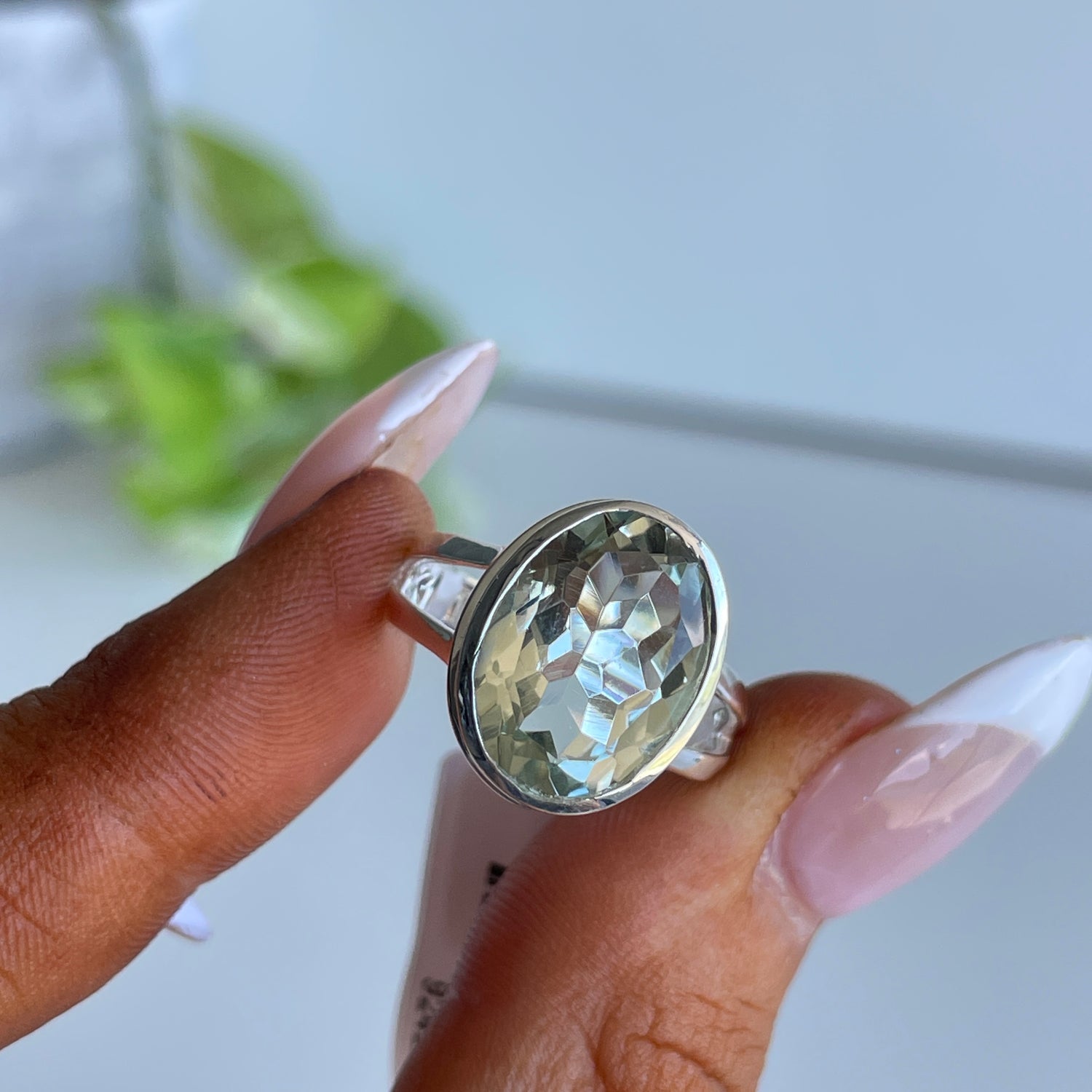 Green Amethyst Oval Ring