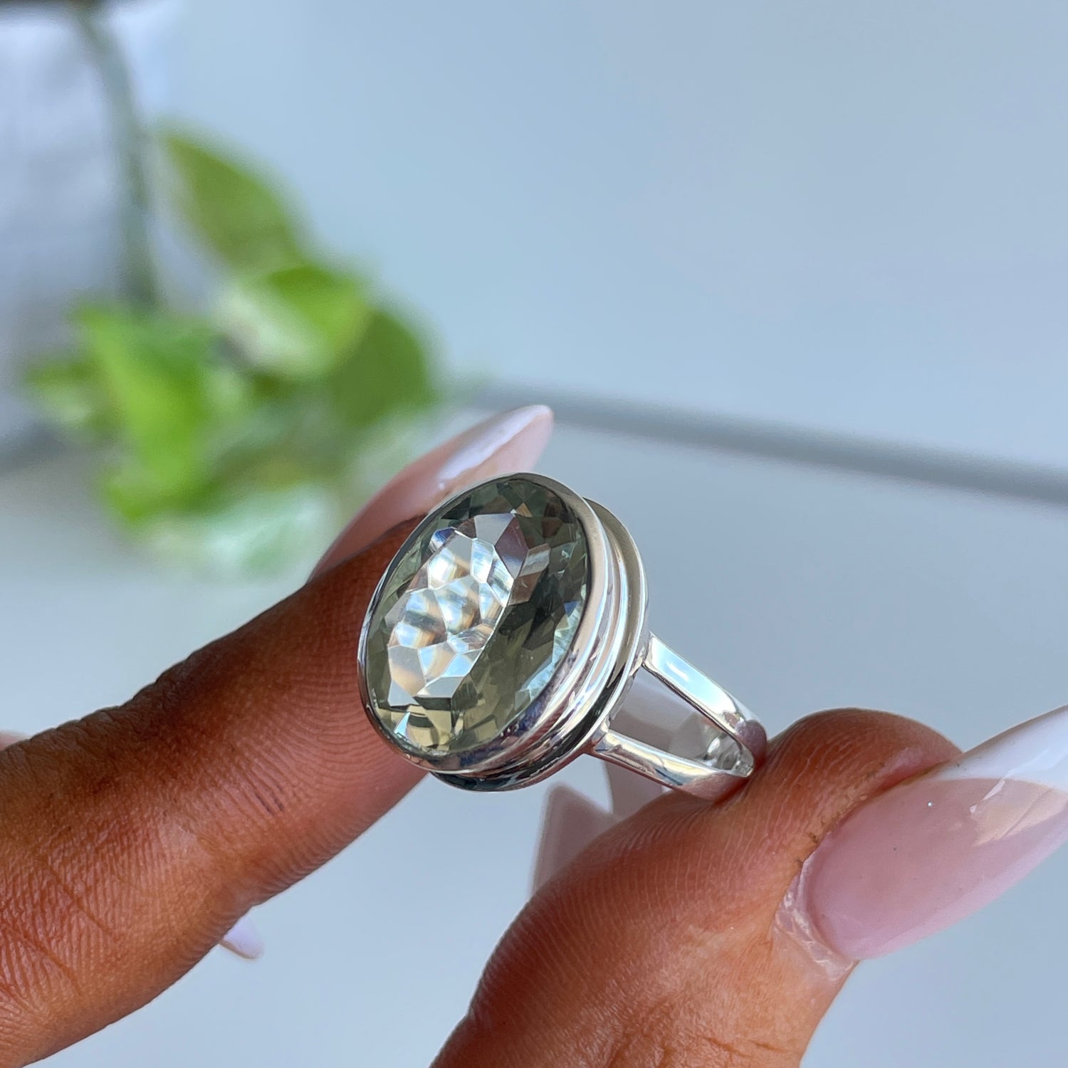 Green Amethyst Oval Ring