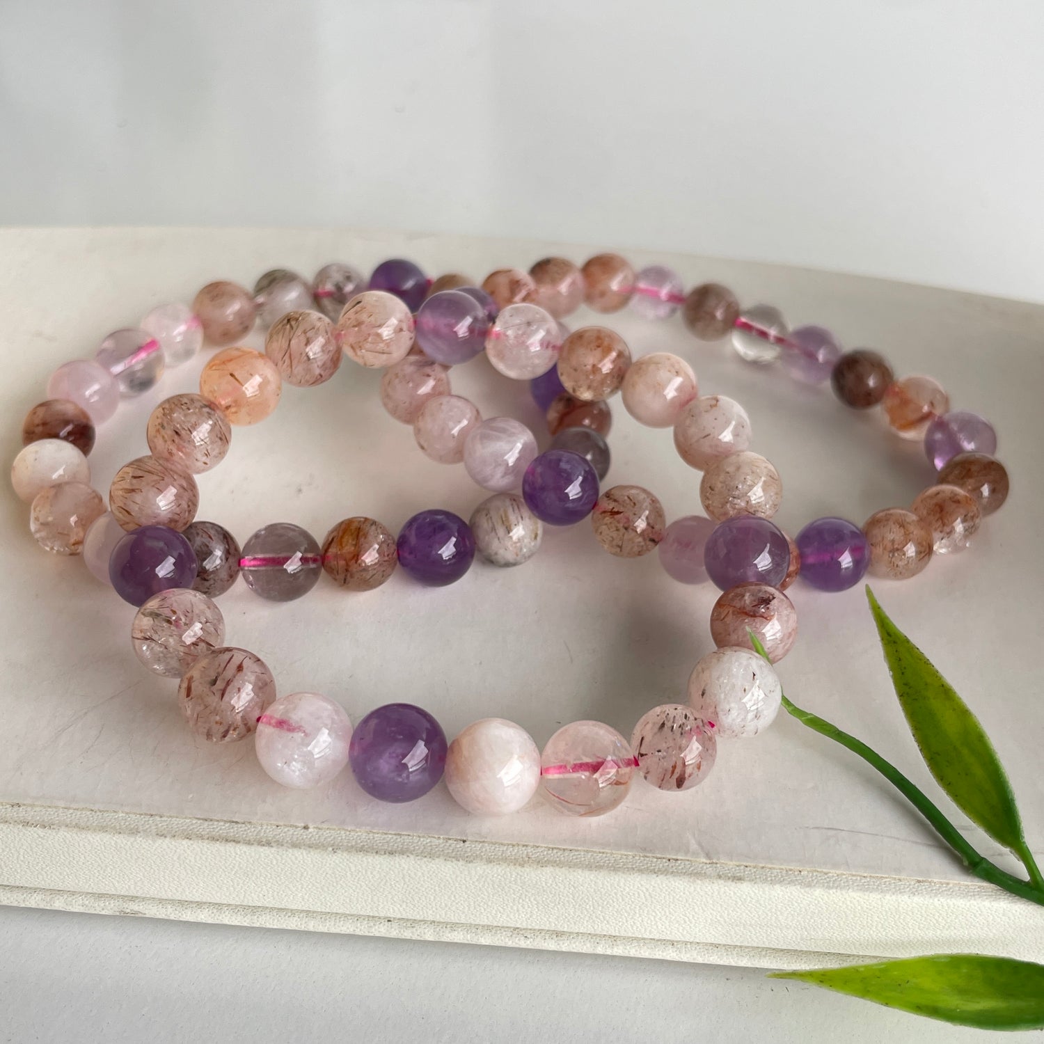 Mixed Rutile Amethyst Rose Quartz Beaded Bracelet