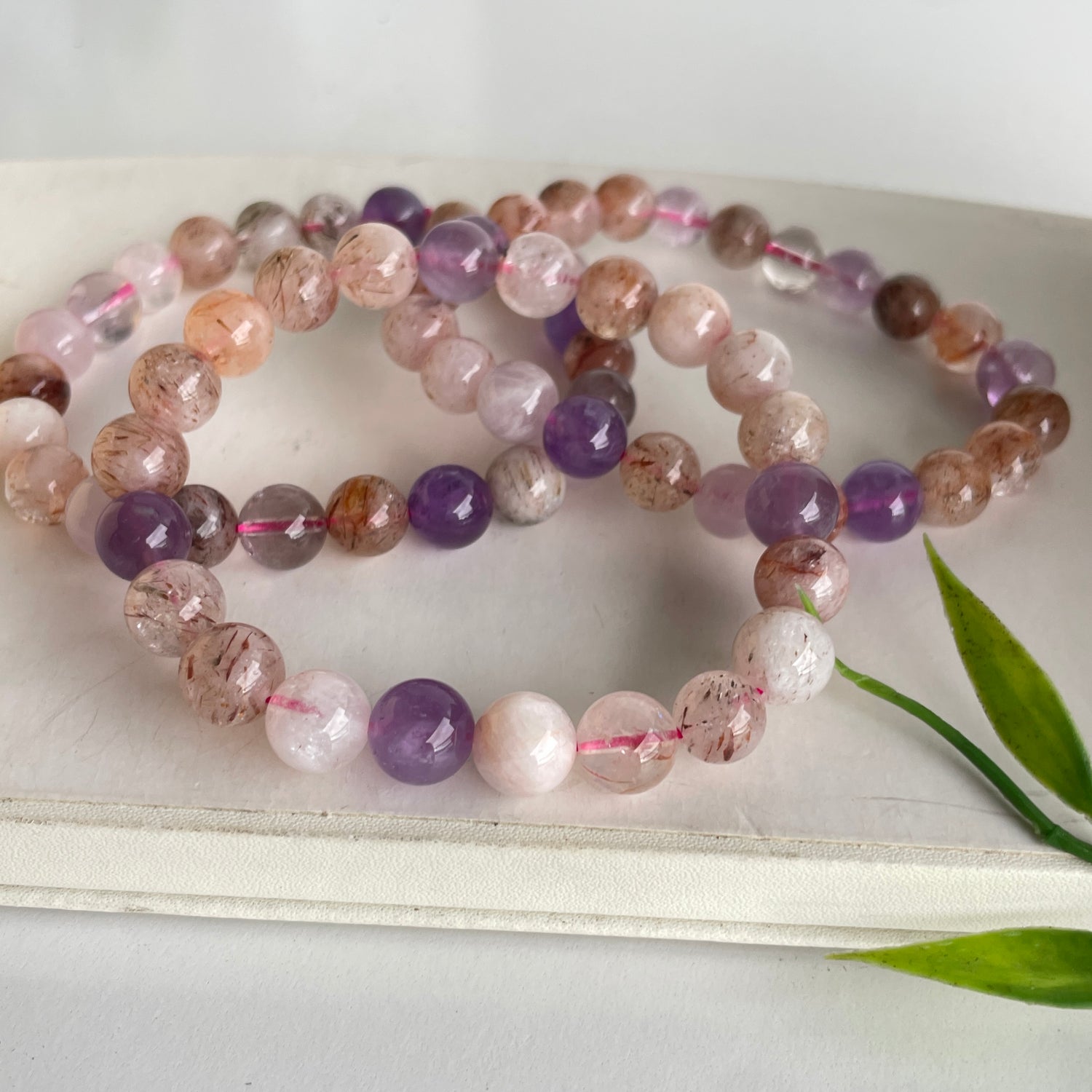 Mixed Rutile Amethyst Rose Quartz Beaded Bracelet
