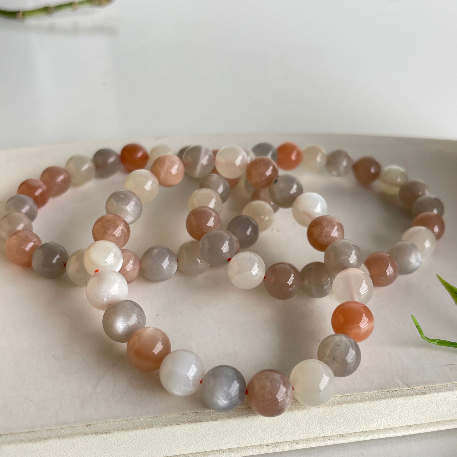 Peach/Cream Moonstone Beaded Bracelet