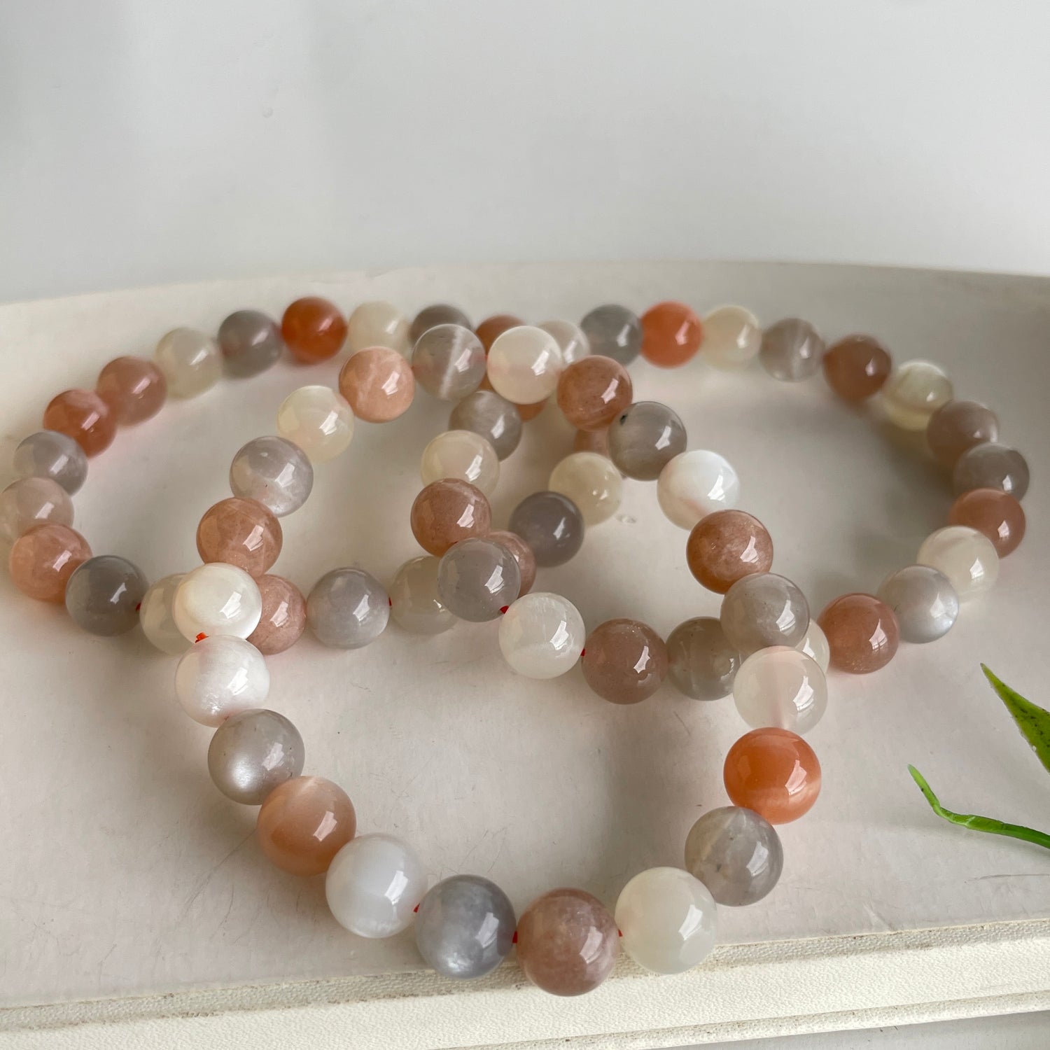 Peach/Cream Moonstone Beaded Bracelet
