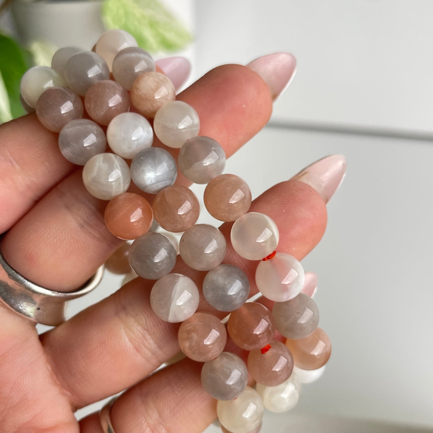 Peach/Cream Moonstone Beaded Bracelet