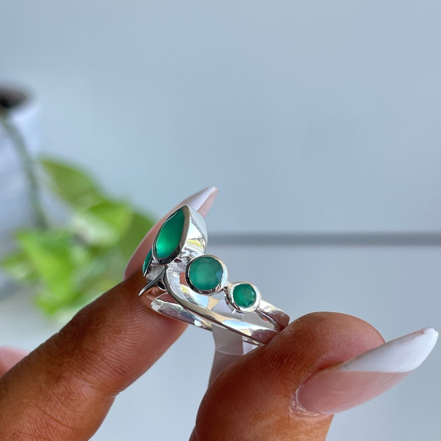 Green Onyx Crown Ring