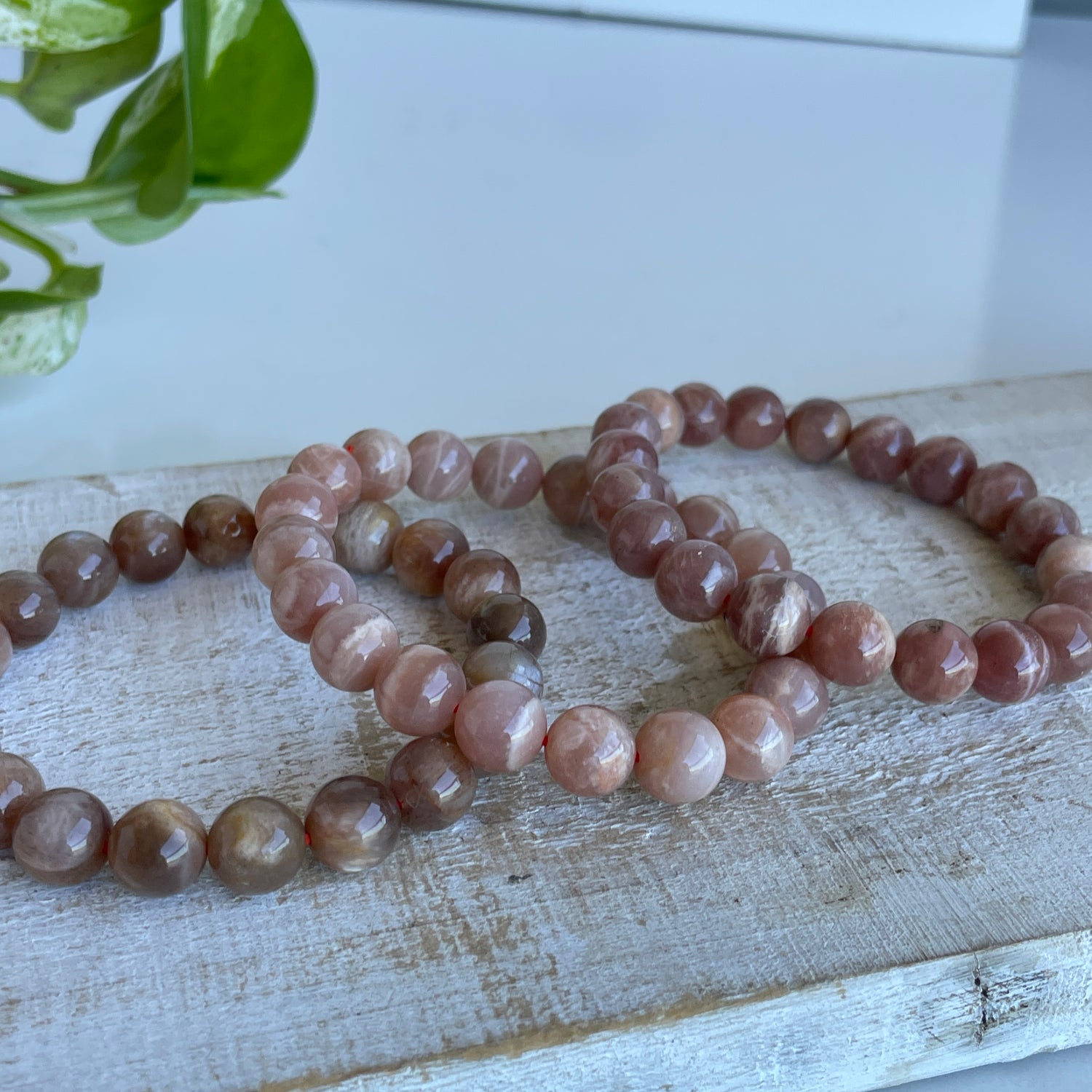 Peach Moonstone Beaded Bracelet