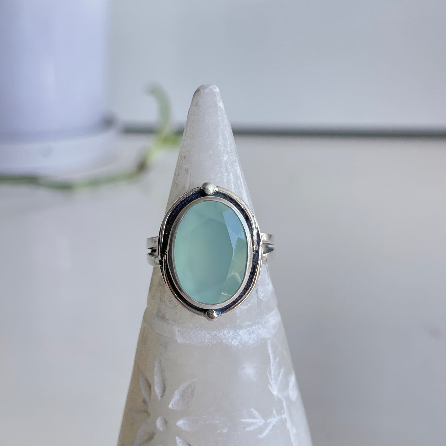 Aqua Chalcedony Oval Ring