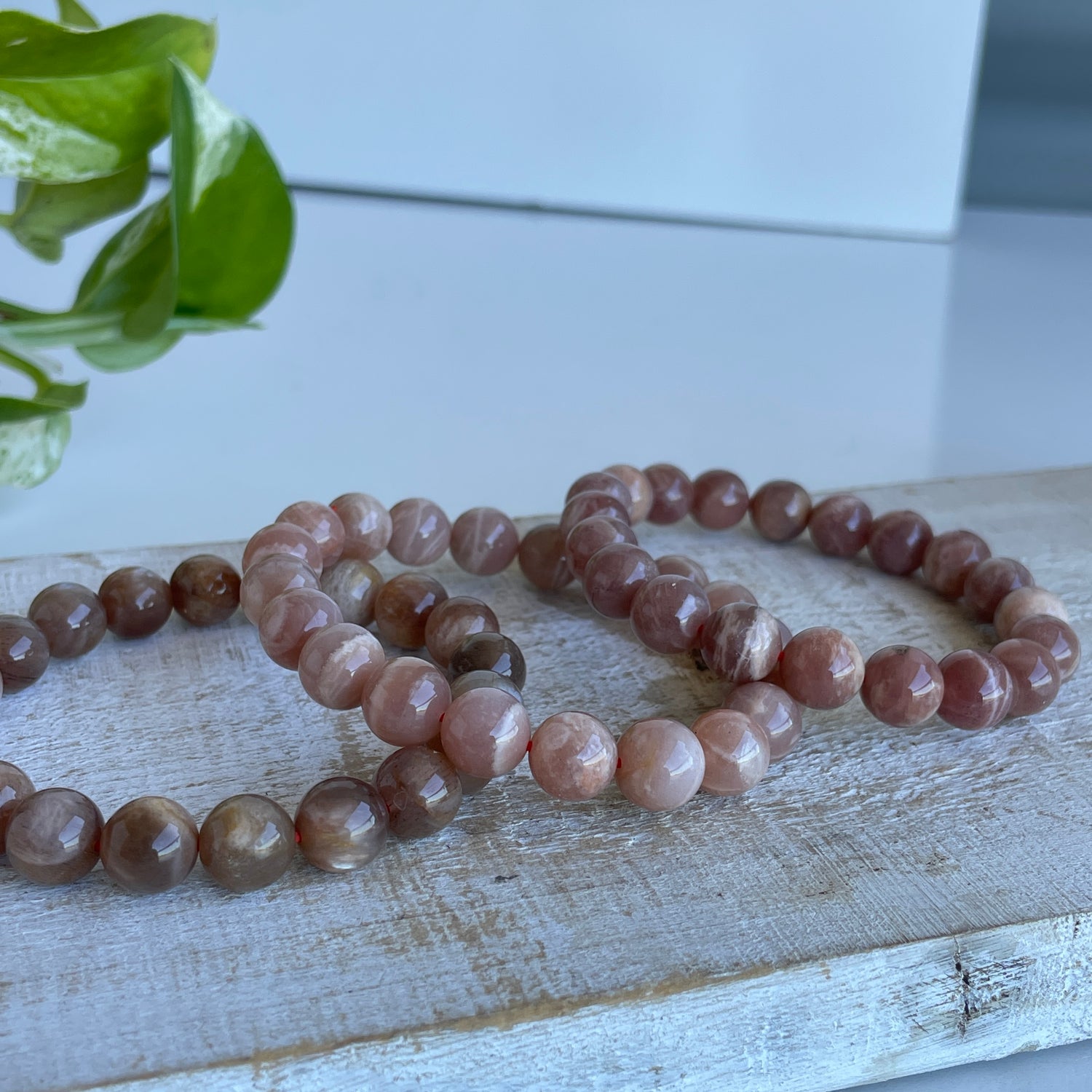 Peach Moonstone Beaded Bracelet